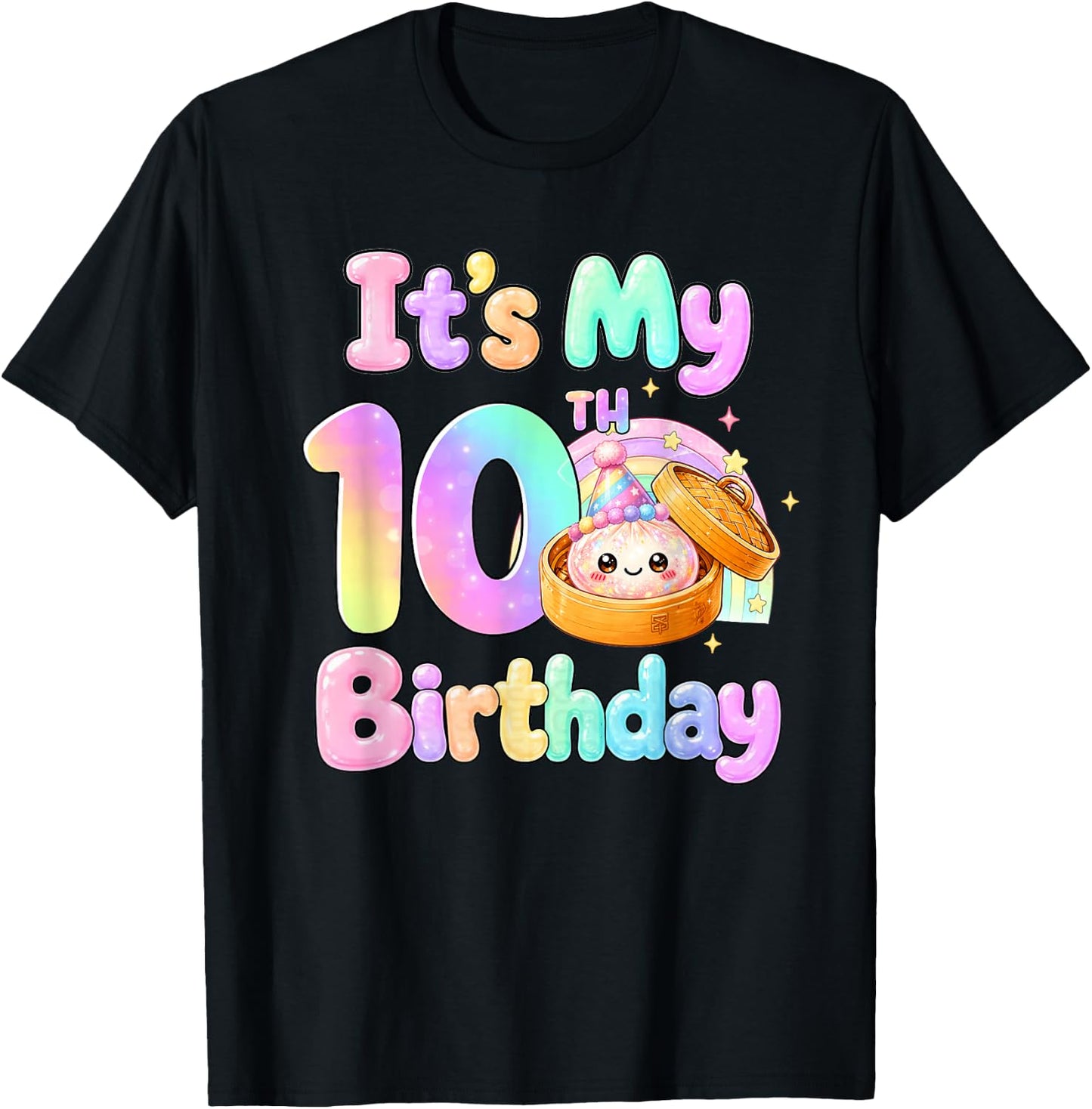 It's My 10th Birthday Kawaii Dumpling Anime Birthday Party T-Shirt - T-Shirt | Black