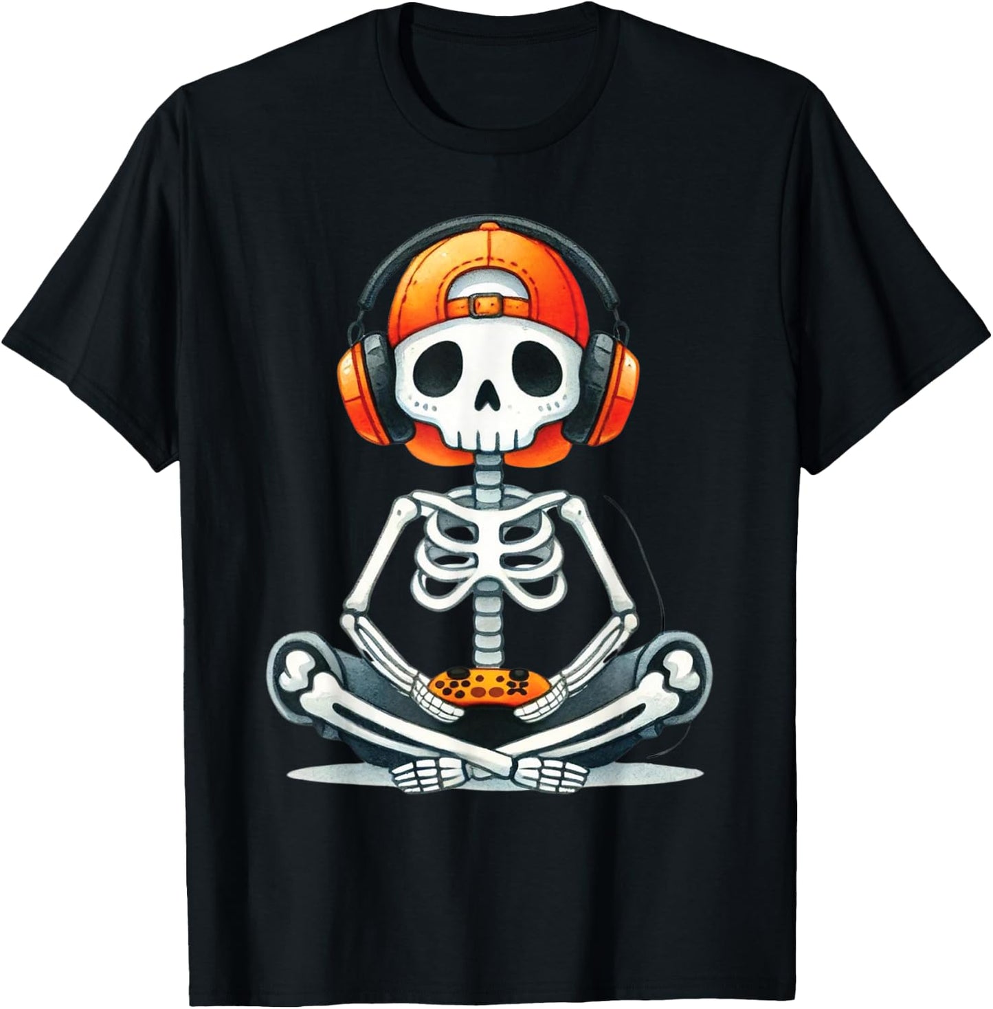 Halloween Skeleton Gamer Video Gaming Costume Boys Men Kids T-Shirt - T-Shirt | Black