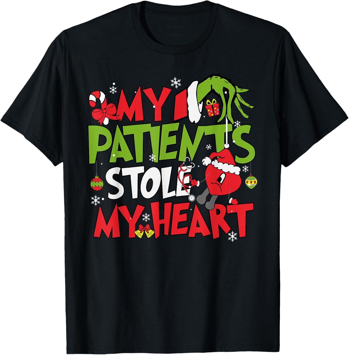 My Patients Stole My Heart Merry Christmas Xmas Nurse Doctor T-Shirt - T-Shirt | Black