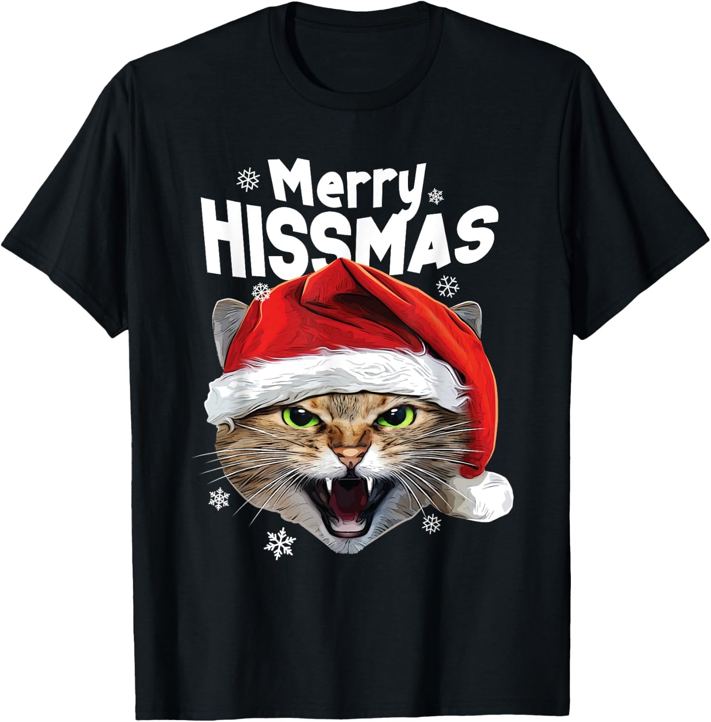 Cool Christmas Cat T Shirt 'Merry HISSmas' for Cat Lovers T-Shirt - T-Shirt | Black