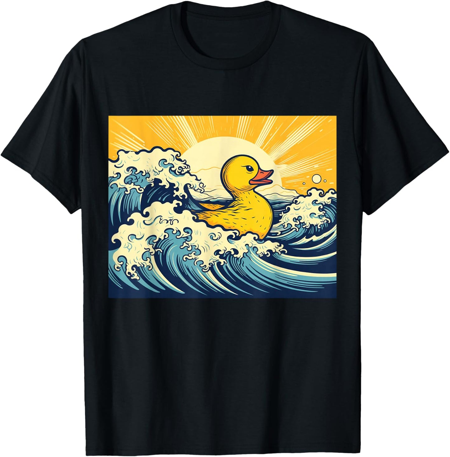 Great Wave off DUCKagawa Kanagawa Rubber Duck Woodblock T-Shirt - T-Shirt | Black
