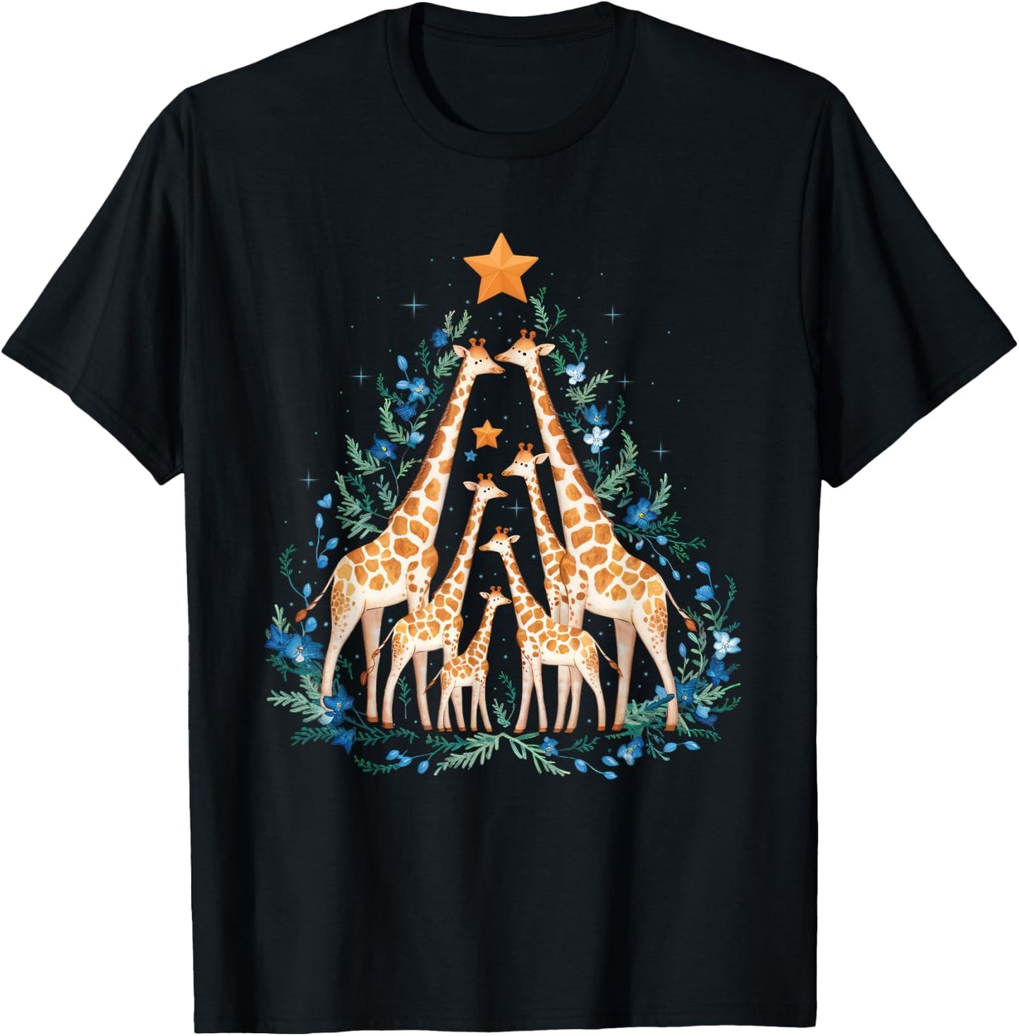 Cute Giraffes Tree Christmas Giraffe Lovers Xmas Holiday T-Shirt - T-Shirt | Black