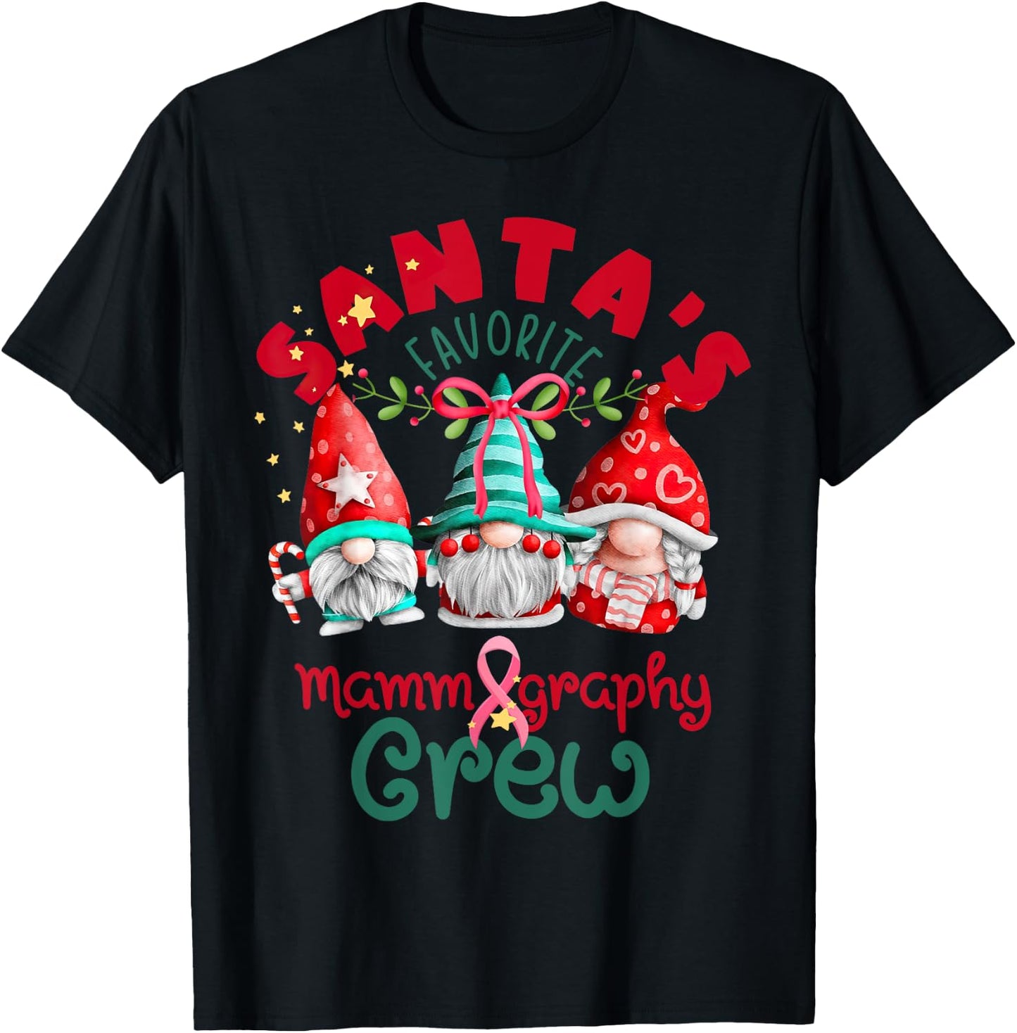 Santa's Favorite Mammography Christmas Mammo Technologist T-Shirt - T-Shirt | Black