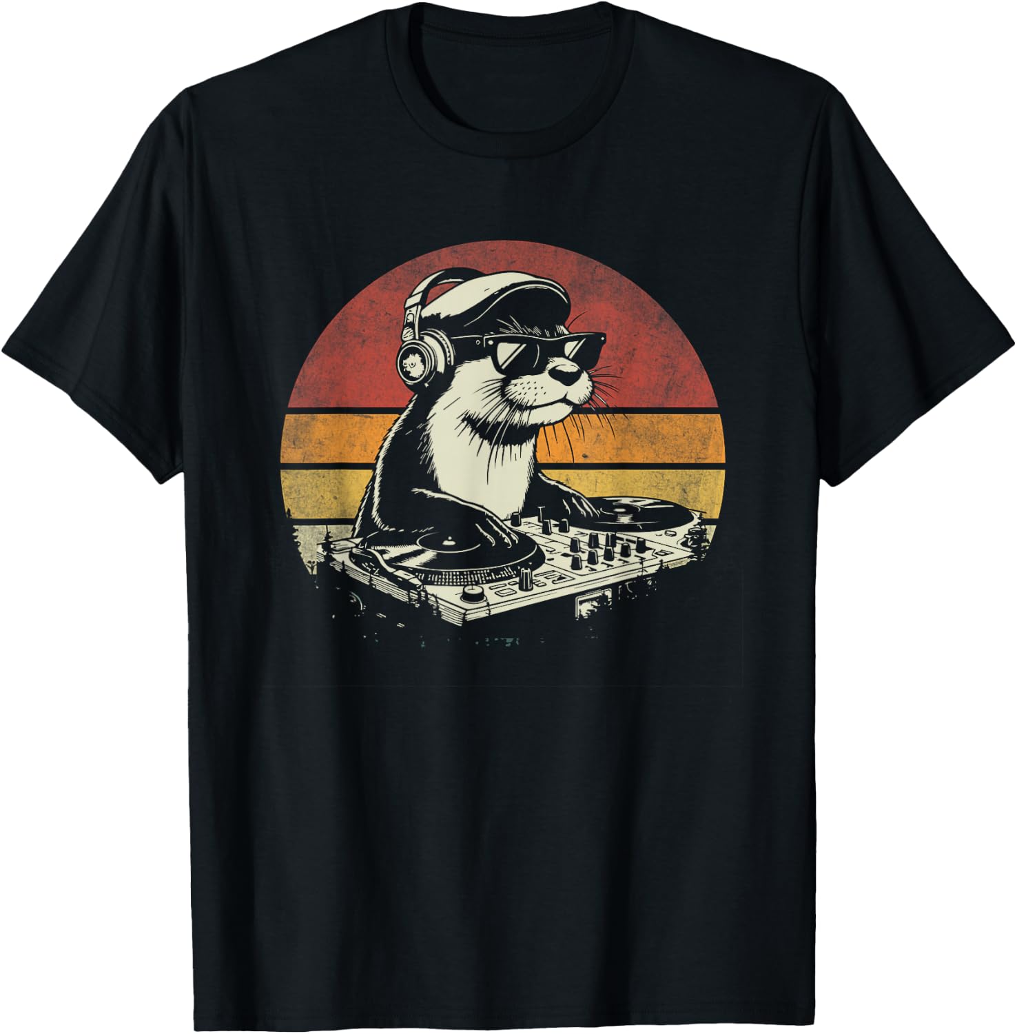 DJ Sea Otter Music Mixer Vintage Funny Retro Music Dj Otter T-Shirt - T-Shirt | Black