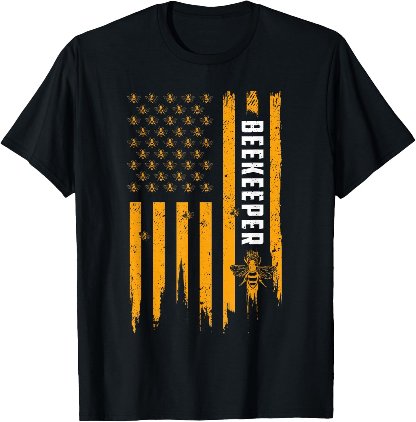 Beekeeping American Flag Honeycomb Honey Bees Beekeeper T-Shirt - T-Shirt | Black