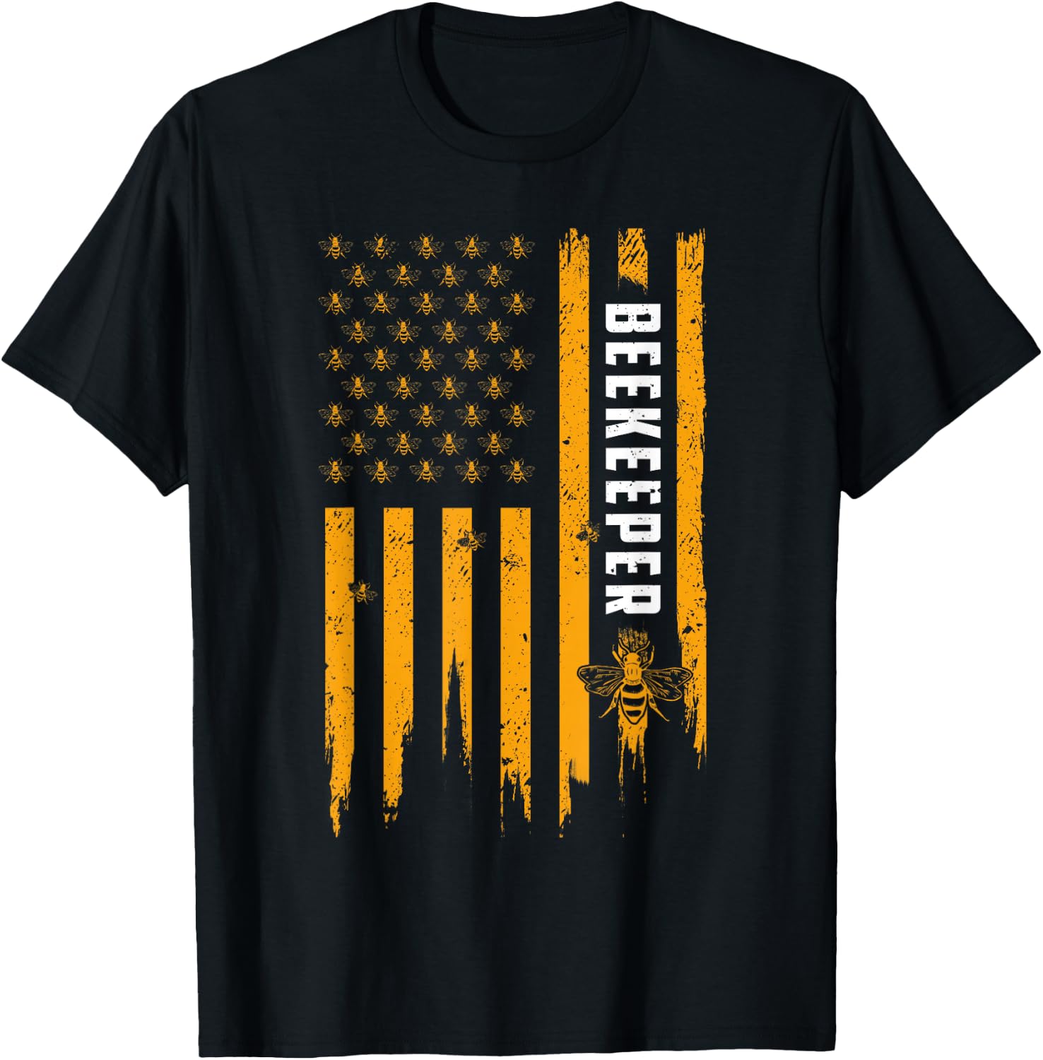 Beekeeping American Flag Honeycomb Honey Bees Beekeeper T-Shirt - T-Shirt | Black