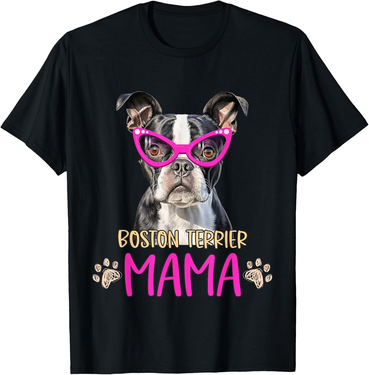 Boston Terrier Dog Breed Mama Cute Puppy Mother T-Shirt - T-Shirt | Black