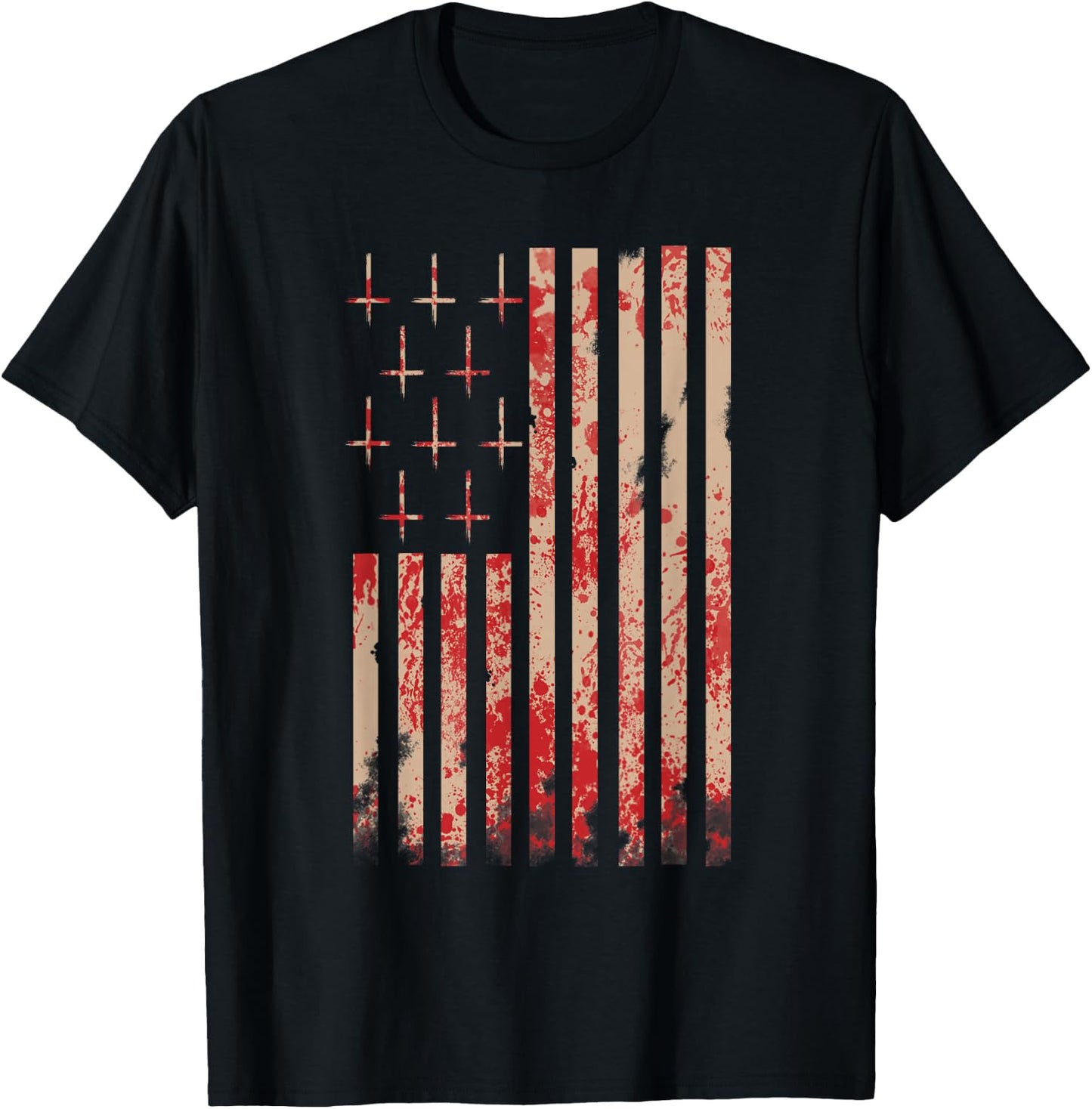 American Flag Shirt Upside Down Cross Occult Symbol Satanic T-Shirt - T-Shirt | Black