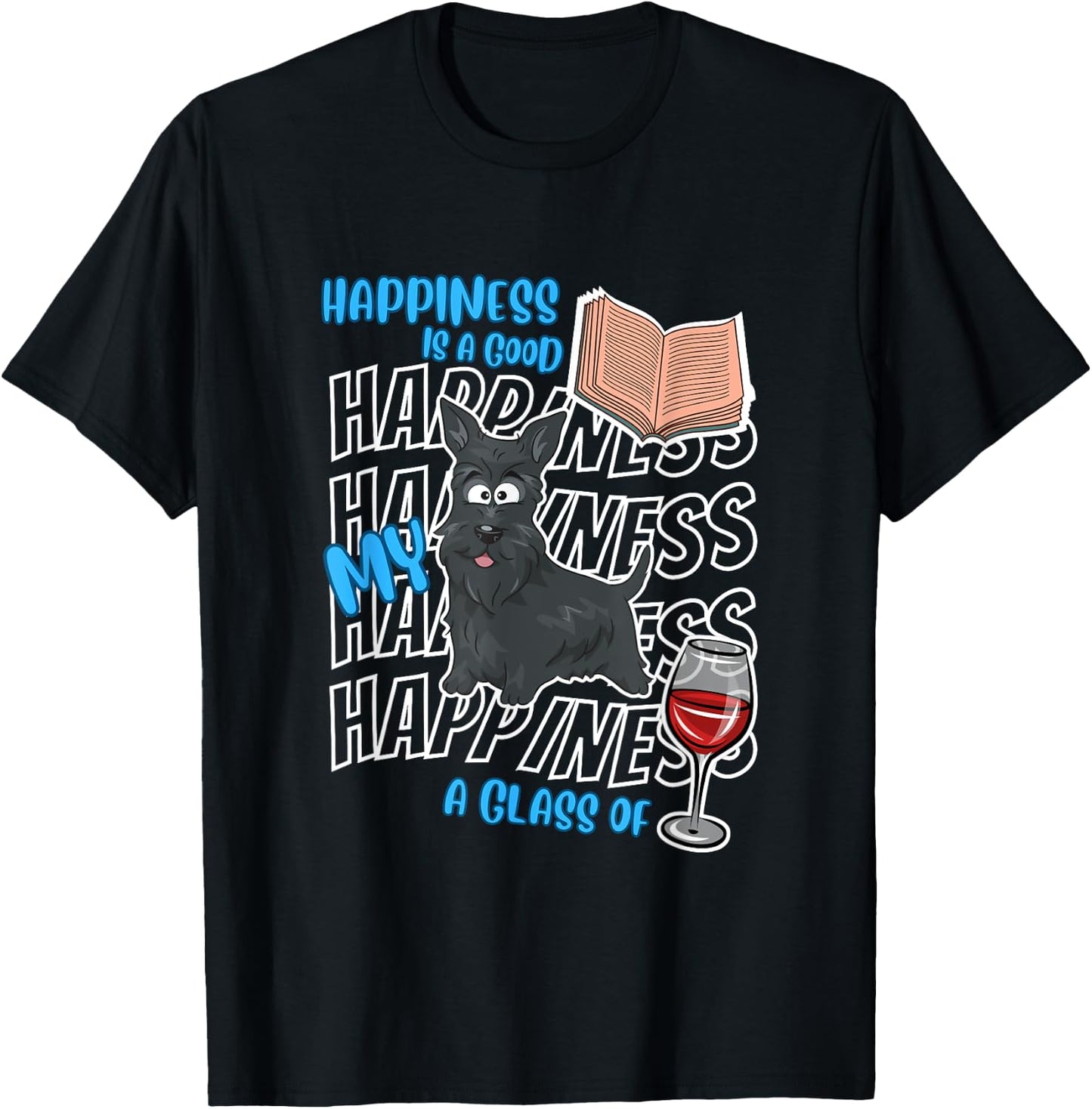 Happiness Is Scottish Terriers Books Wine Cute Scottie Dog Men Women T-Shirt - T-Shirt | Black