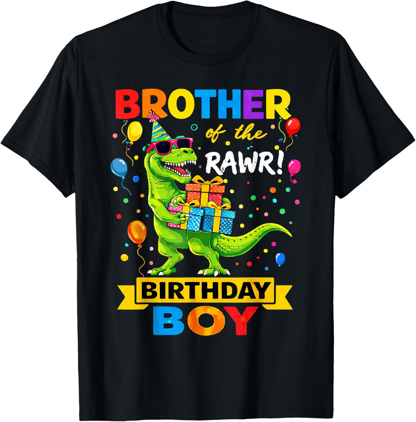 Brother of The Birthday Boy T-Rex Funny Dinosaur Boy Party T-Shirt - T-Shirt | Black