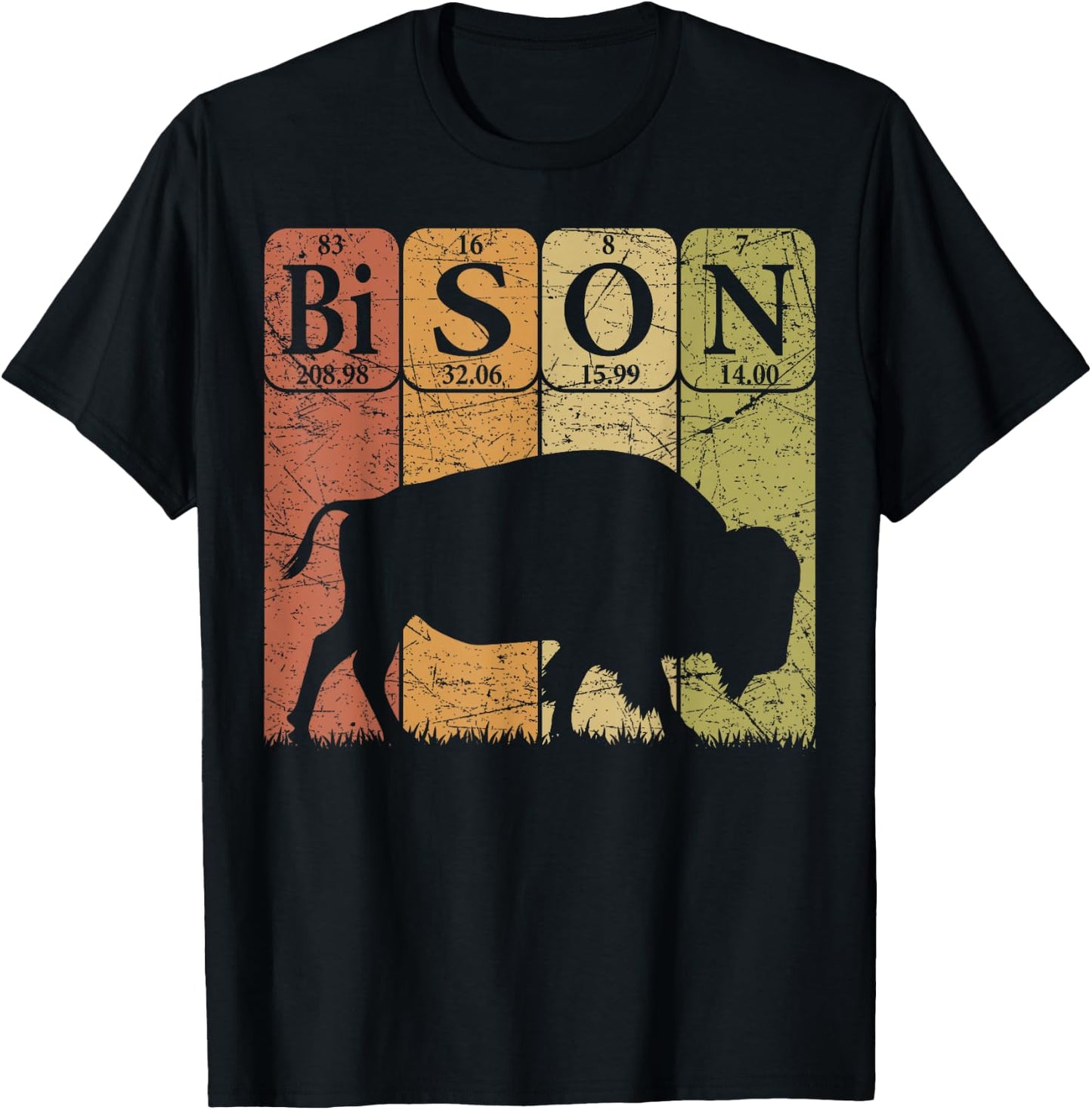 American Bison Periodic Table Elements Buffalo Retro T-Shirt - T-Shirt | Black