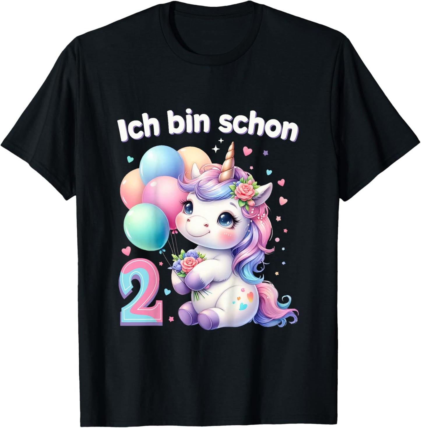 Children's 2nd Birthday Girl 2 Years Unicorn Party Outfit Unicorn , black T-Shirt - T-Shirt | Black