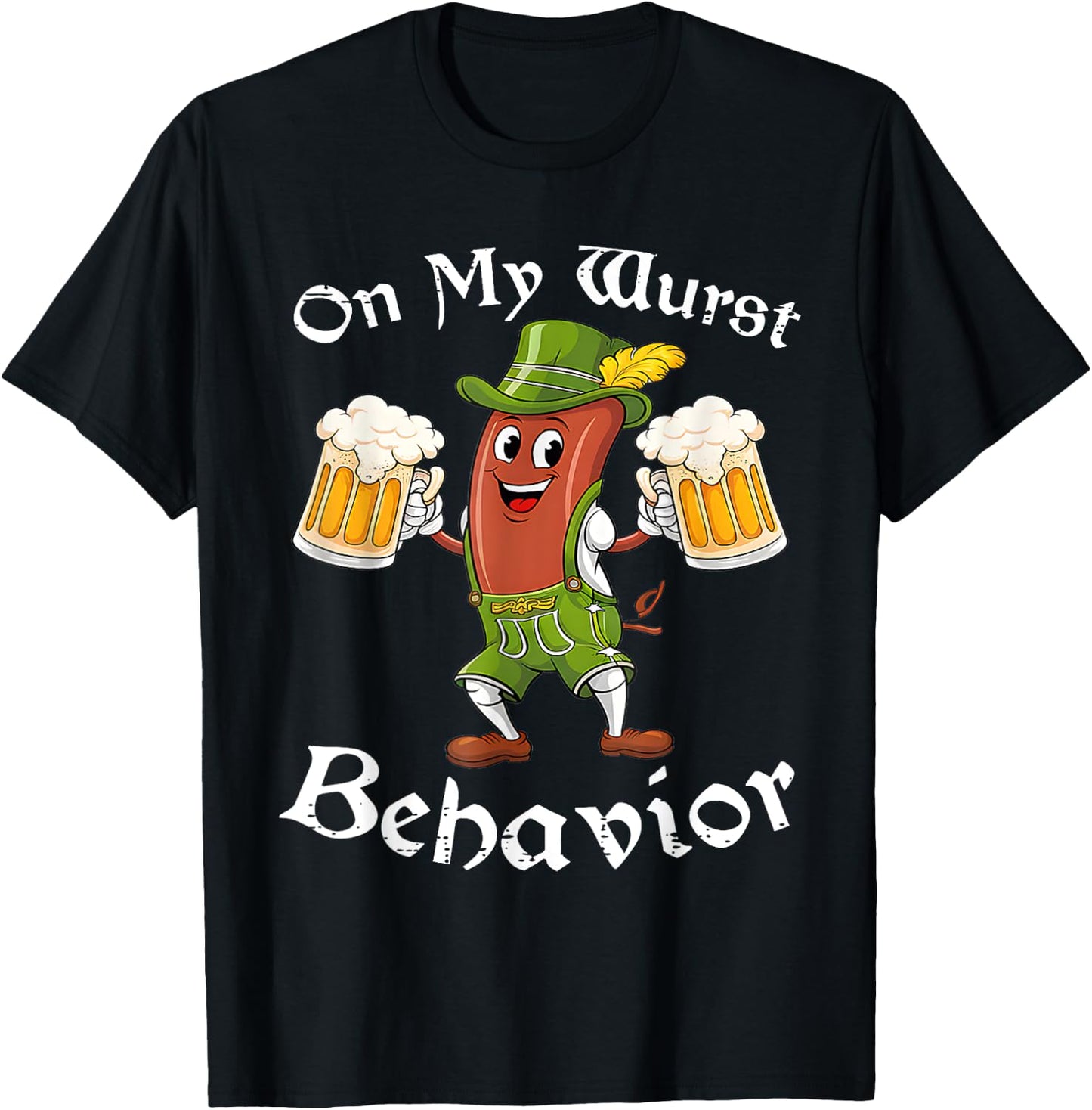 Oktoberfest On My Wurst Behavior German Funny T-Shirt - T-Shirt | Black