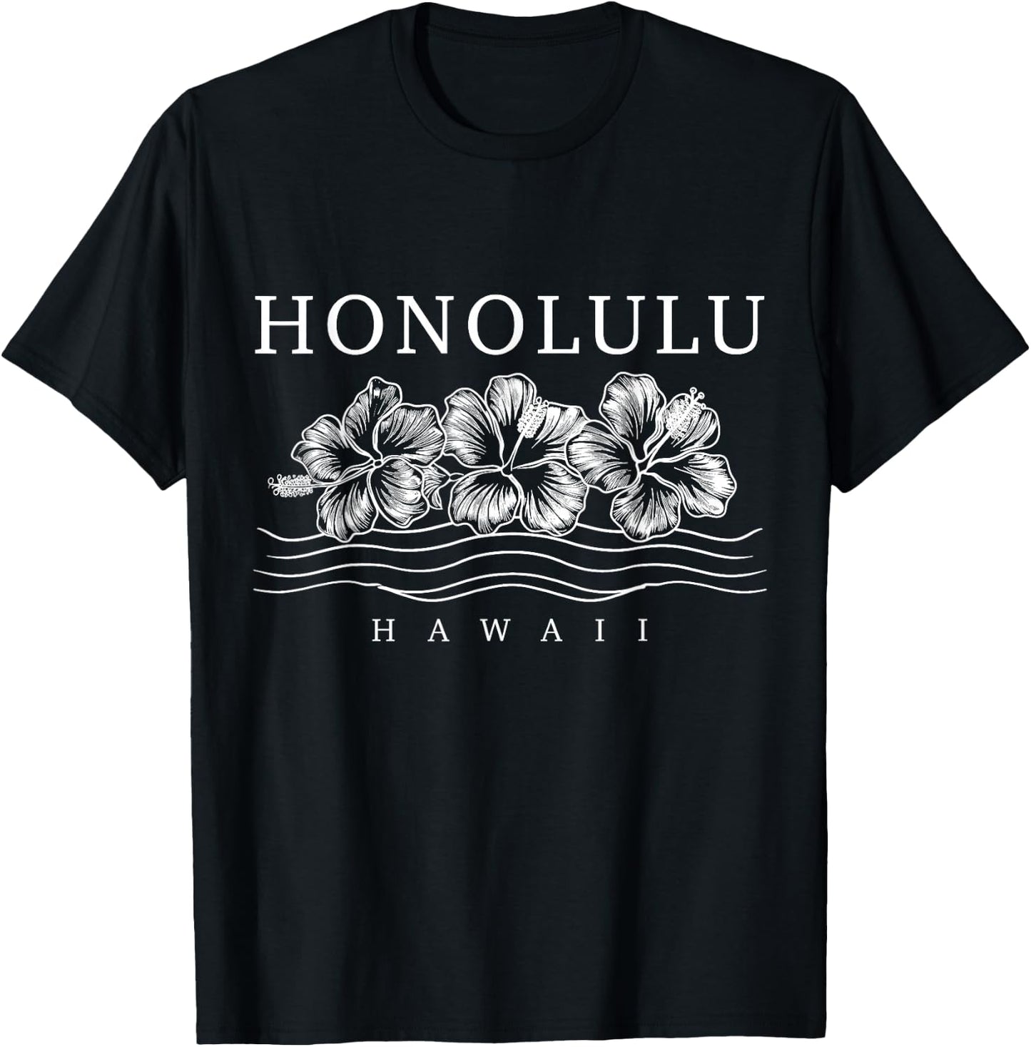 Honolulu Hawaii Hibiskus Blumen Surfer Souvenir T-Shirt - T-Shirt | Black
