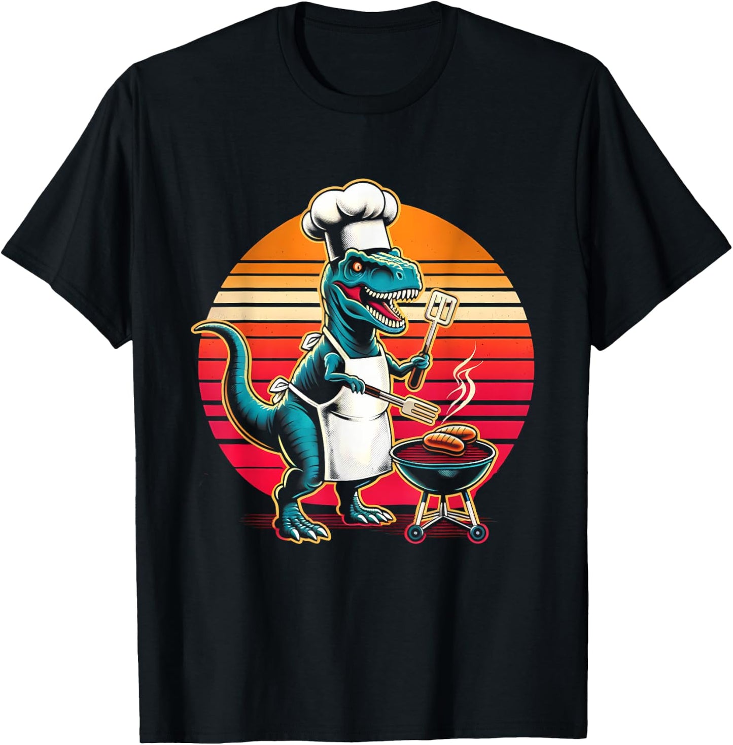 Dinosaur BBQ Chef Funny Retro Grill Master T-Rex Lover T-Shirt - T-Shirt | Black