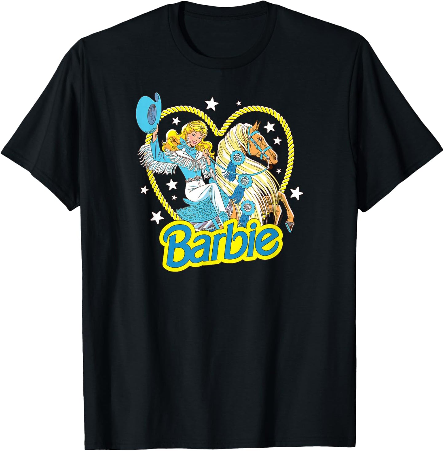 Barbie - Retro Western Cowgirl with Horse and Heart , black T-Shirt - T-Shirt | Black