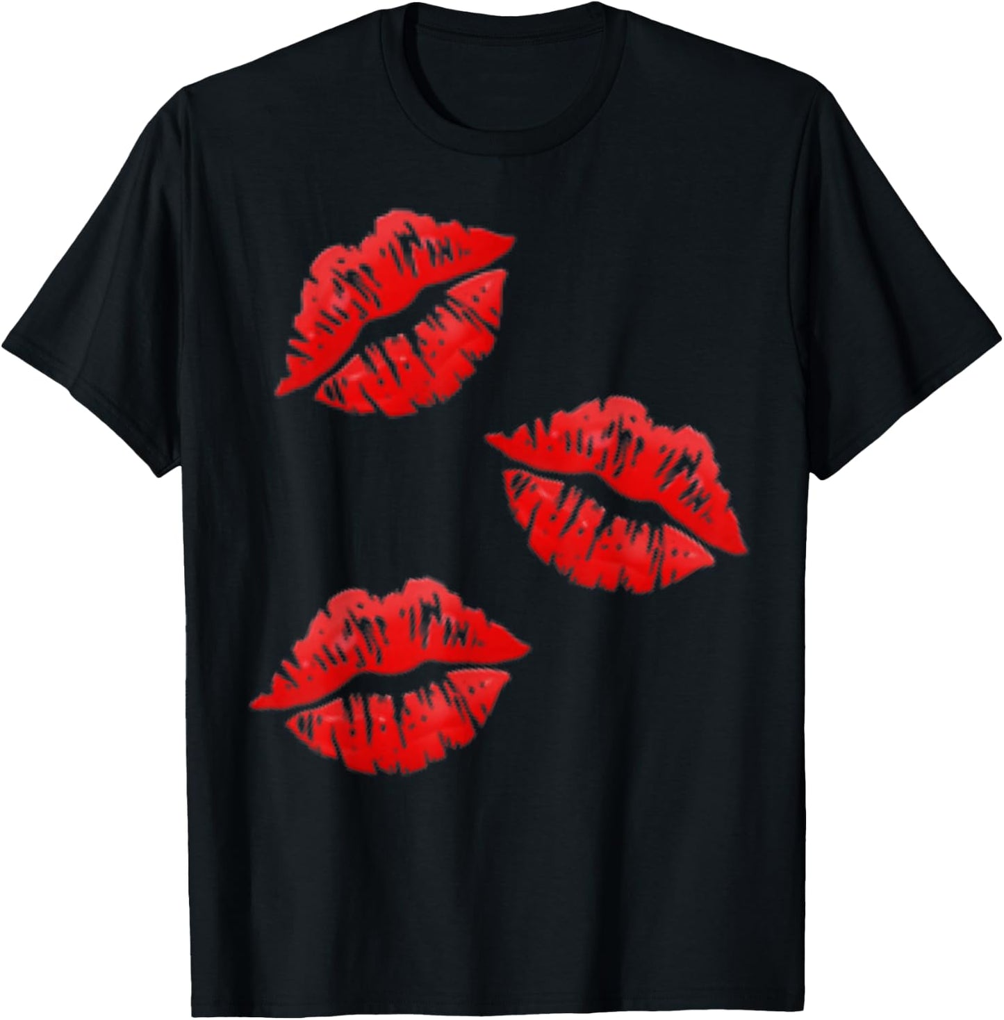 Kissing Lips | Kissing Face | Red Lipstick Kissing On Kiss T-Shirt - T-Shirt | Black