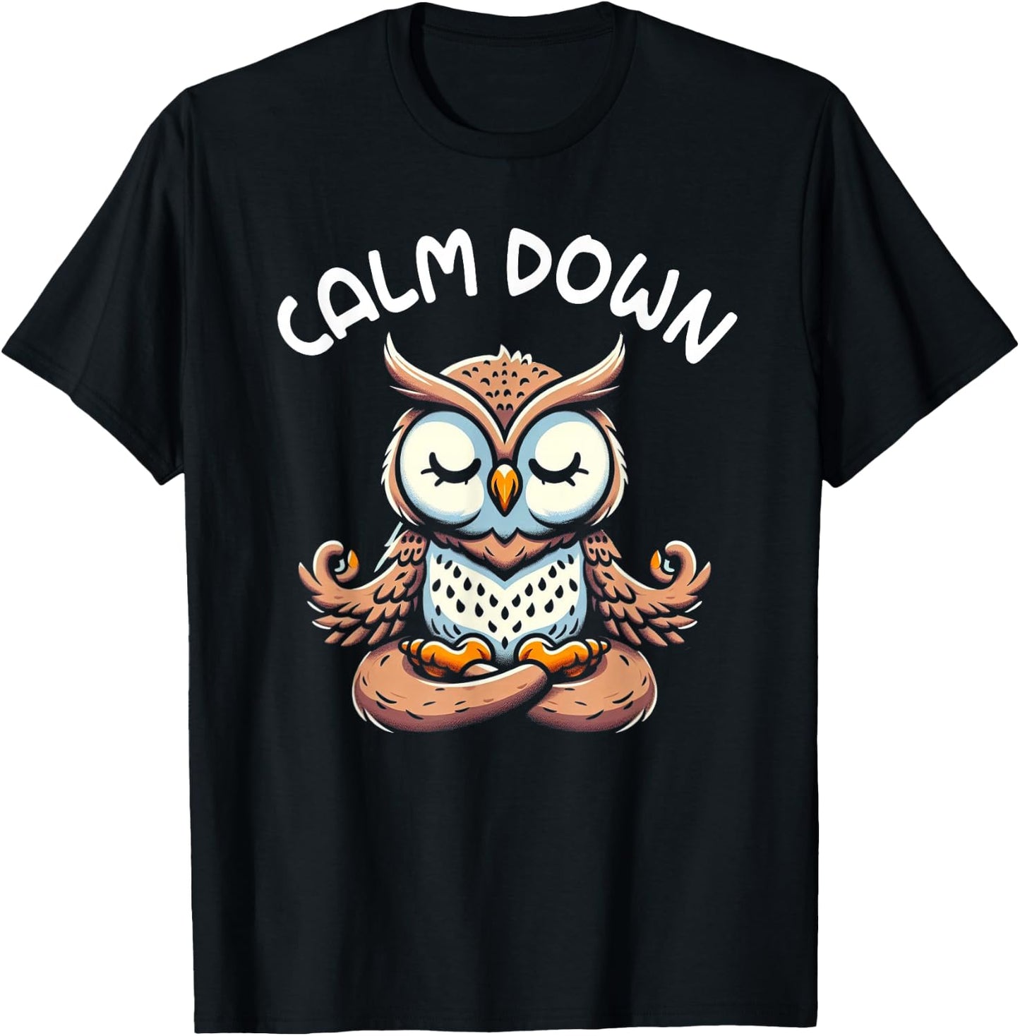 Owl Calm Down Yoga Meditation T-Shirt - T-Shirt | Black