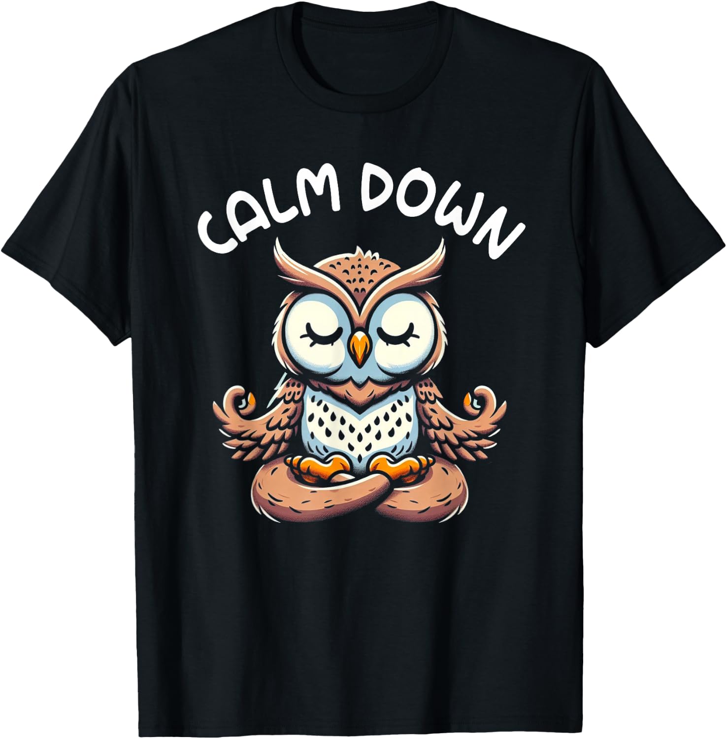 Owl Calm Down Yoga Meditation T-Shirt - T-Shirt | Black