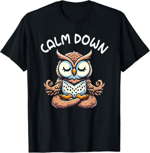Owl Calm Down Yoga Meditation T-Shirt - T-Shirt | Black