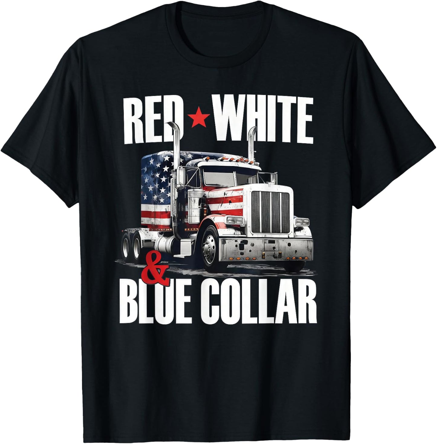 Red White and Blue Collar Patriotic Trucker USA Flag T-Shirt - T-Shirt | Black