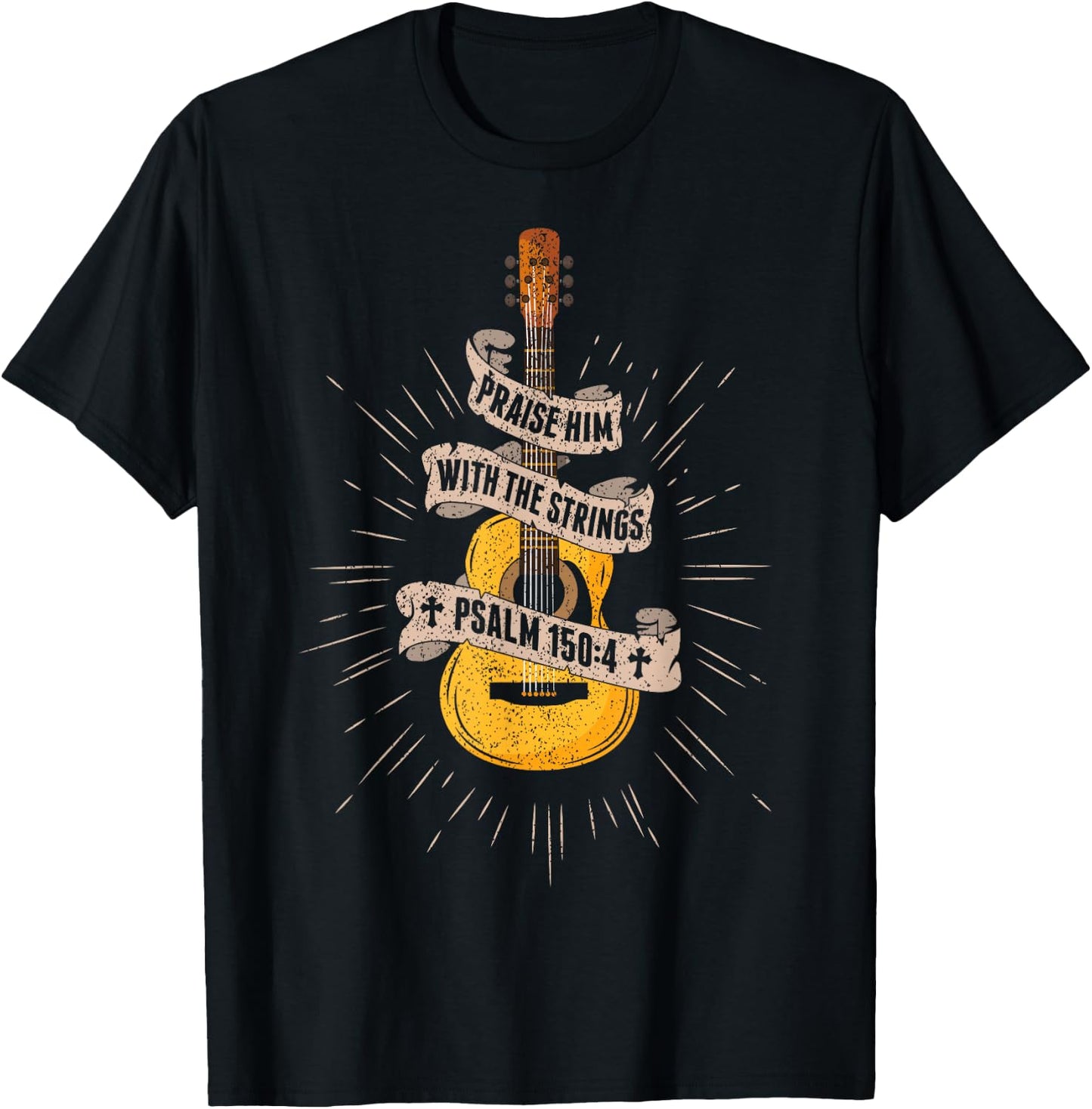 Praise Him With The Strings Jesus Acoustic Guitar Christian T-Shirt - T-Shirt | Black