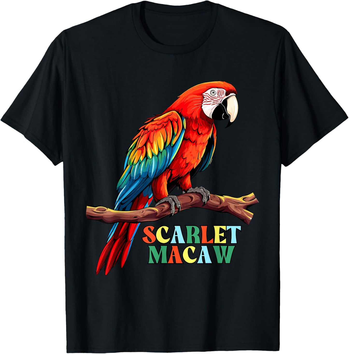 Macaw Parrot, Scarlet Macaw T-Shirt - T-Shirt | Black