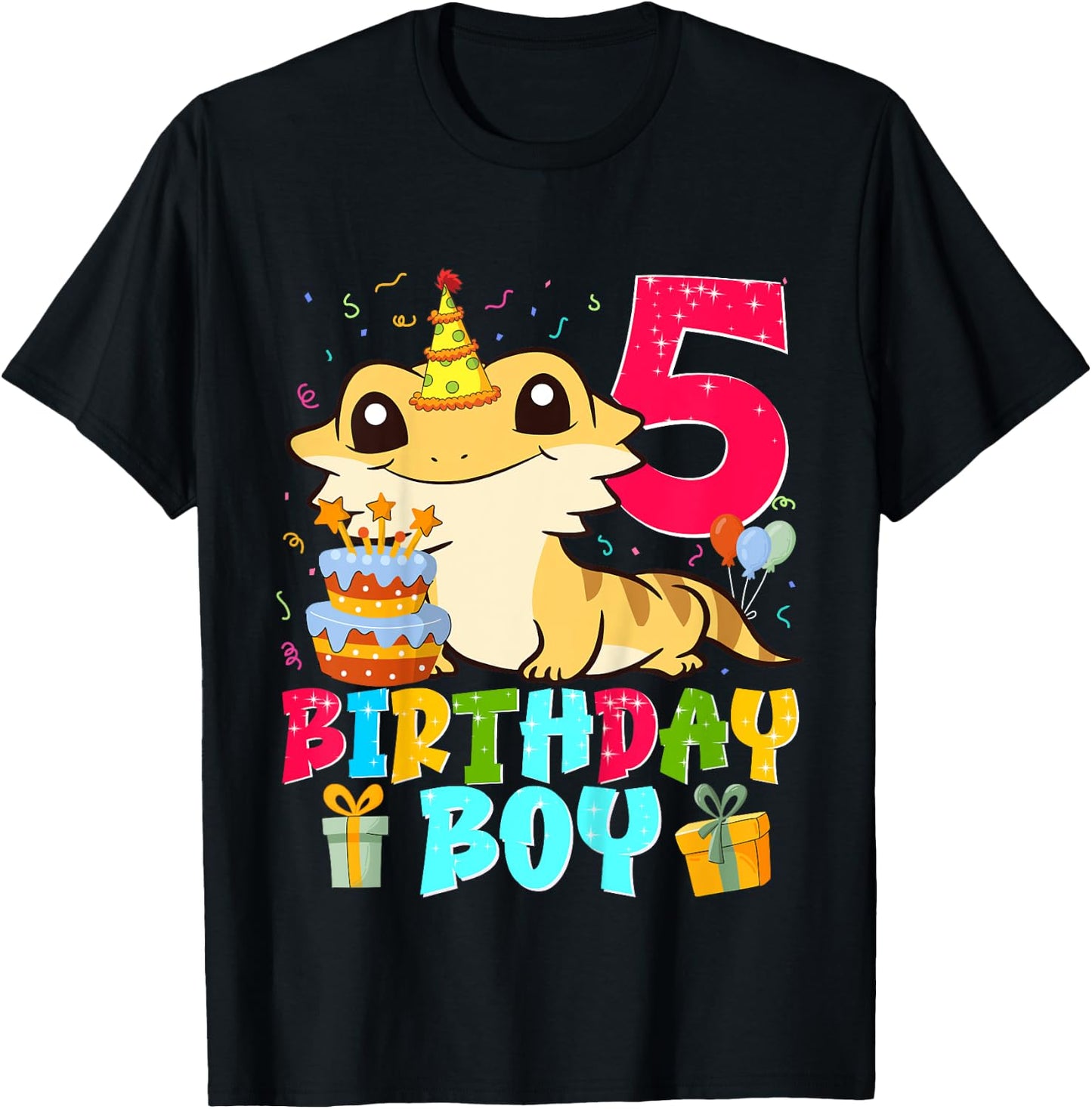 Kids Bearded Dragon Lizard 5th Birthday 5 Years Old Boy Kids T-Shirt - T-Shirt | Black