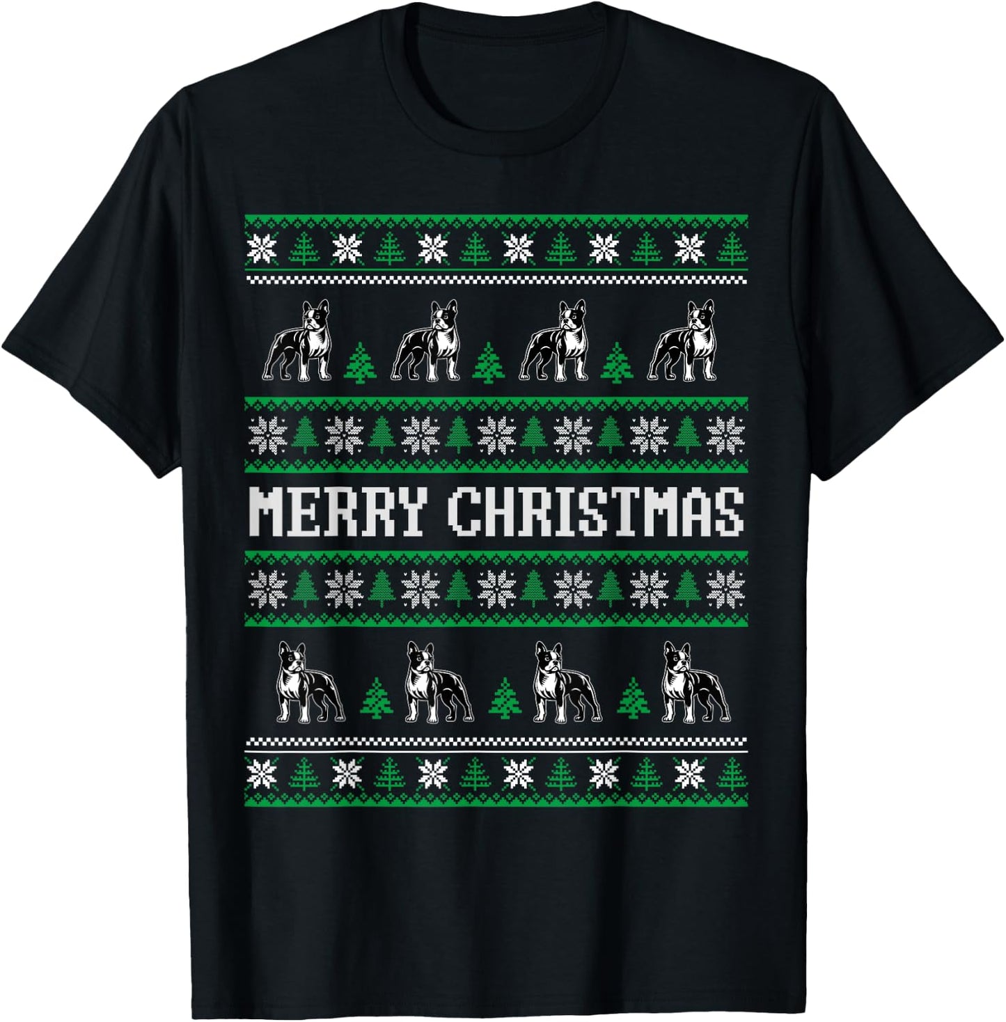 Ugly Sweater Boston Terrier Dog Christmas Dog Lover Xmas Men Women Kids T-Shirt - T-Shirt | Black