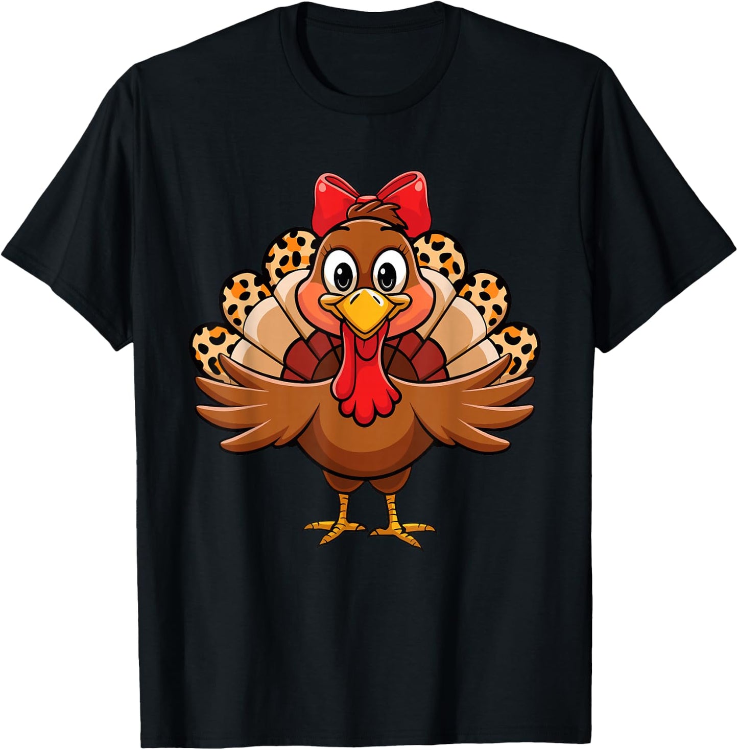Women Girls Leopard Turkey Coquette Thanksgiving Autumn T-Shirt - T-Shirt | Black
