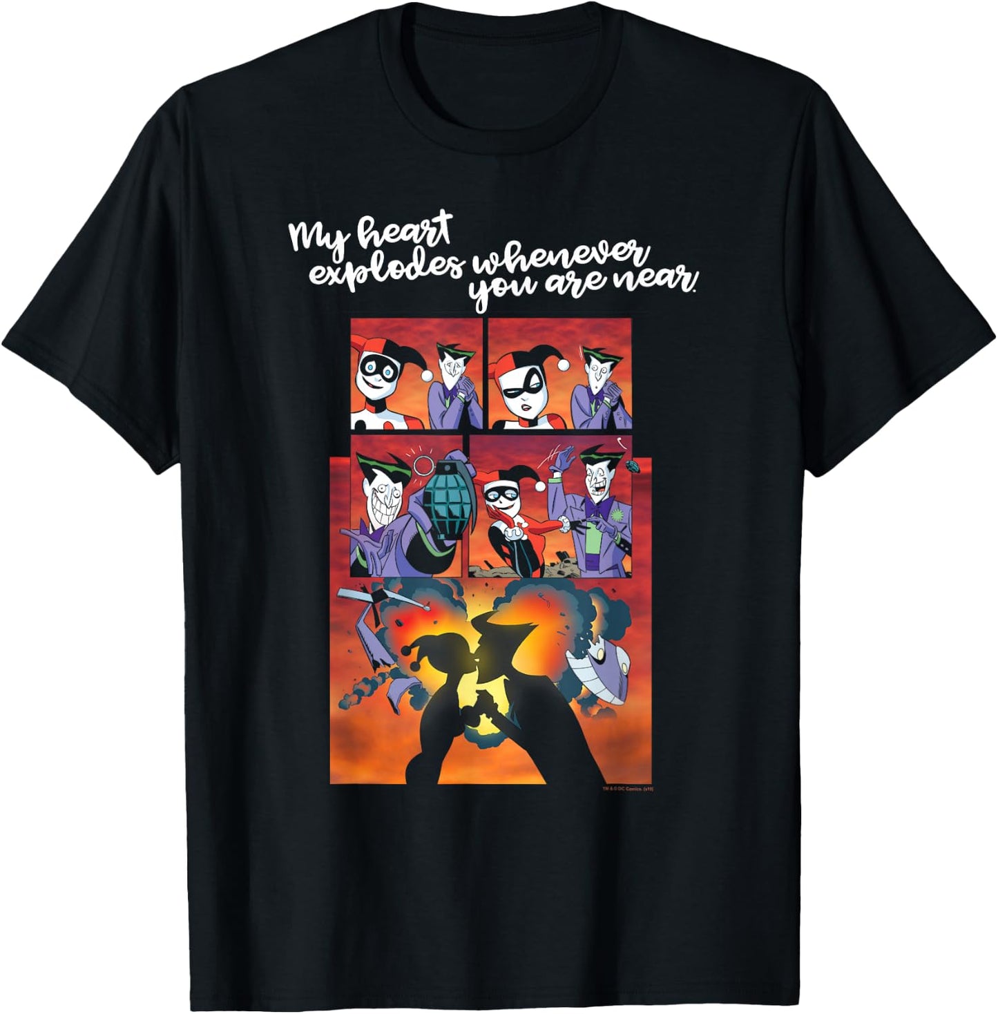 Batman Harley Quinn Joker Heart Explodes T-Shirt - T-Shirt | Black