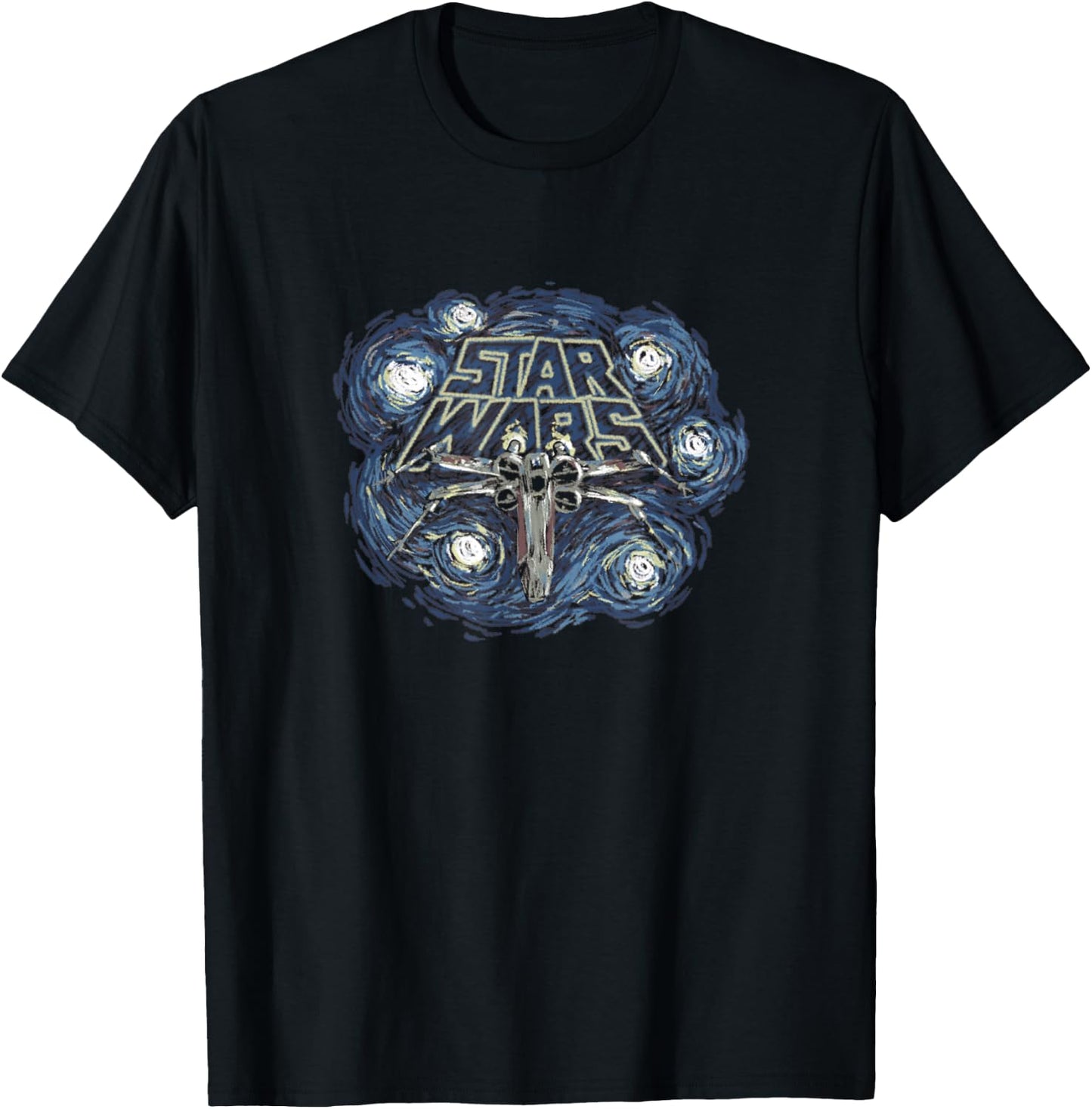 Star Wars Classic X-Wing Fighter Starry Night Vintage T-Shirt - T-Shirt | Black