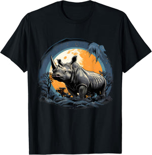 Rhino Safari Nature Artwork Rhinoceros Wildlife Safari Motif T-Shirt - T-Shirt | Black