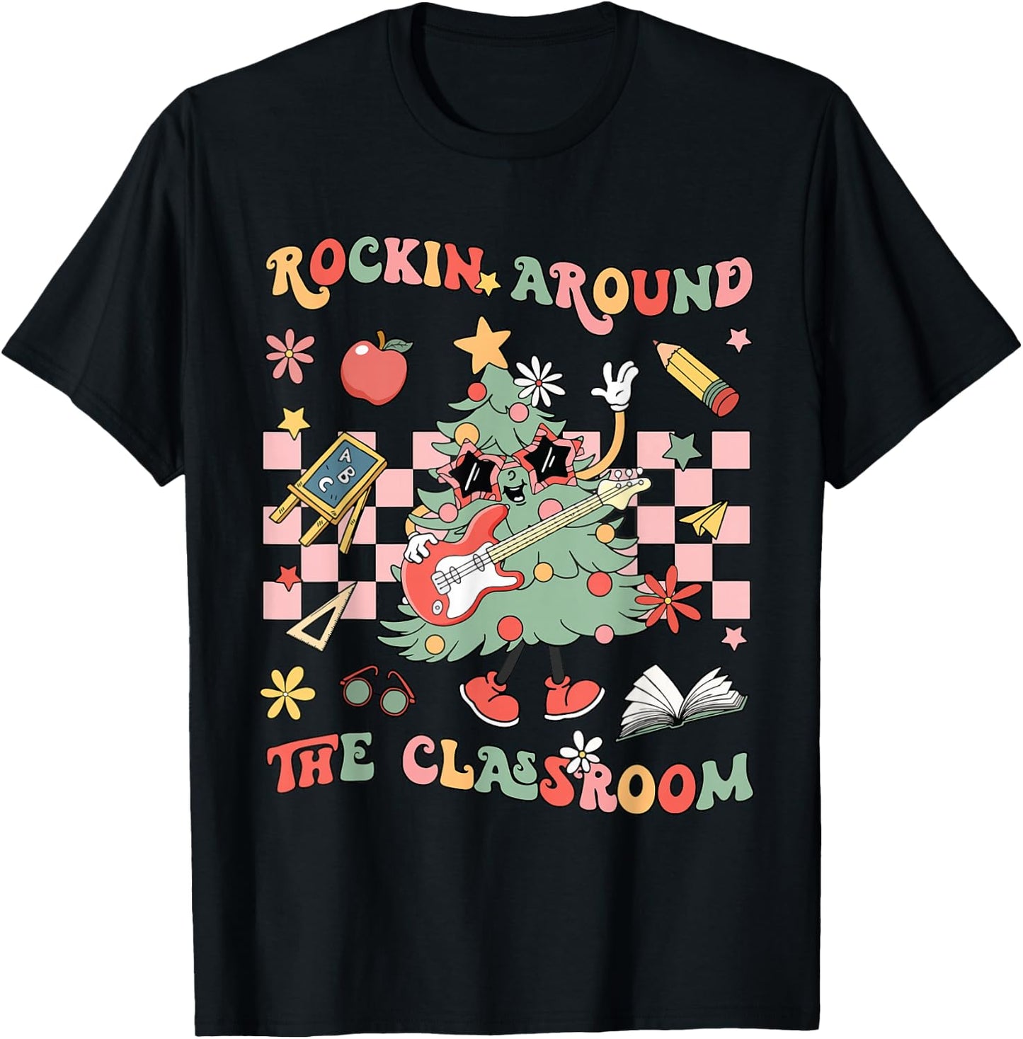 Rocking Around The Classroom Christmas Tree Guitar Student T-Shirt - T-Shirt | Black