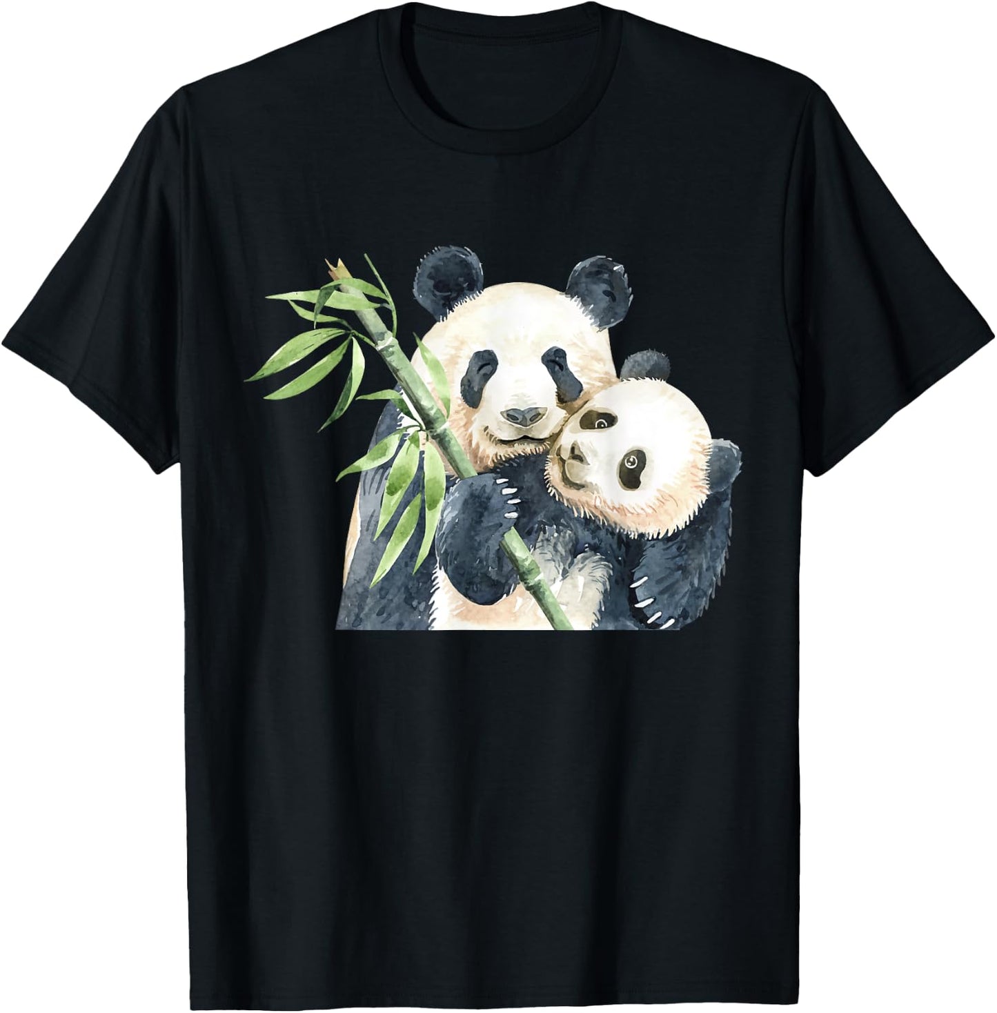 Cute Panda Lovers Kawaii Asian Bears Gifts DAIMMER -Adults & -Kids Black Short Sleeve Watercolor Panda T-Shirt - T-Shirt | Black