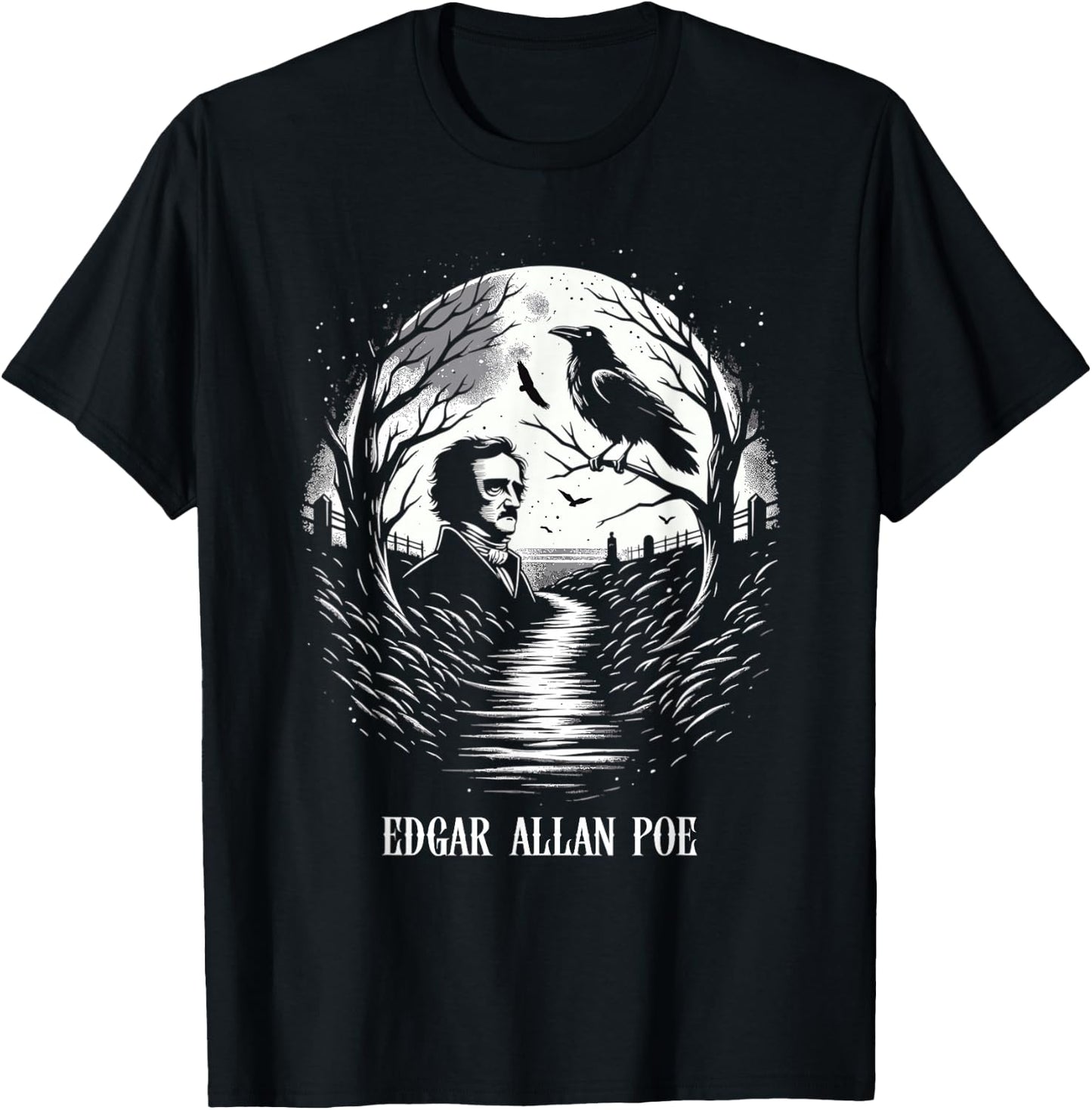 Horror and Fantasy Creative Writing Macabre Art Edgar Allan Poe & Raven - -Youth, Black, Small T-Shirt - T-Shirt | Black