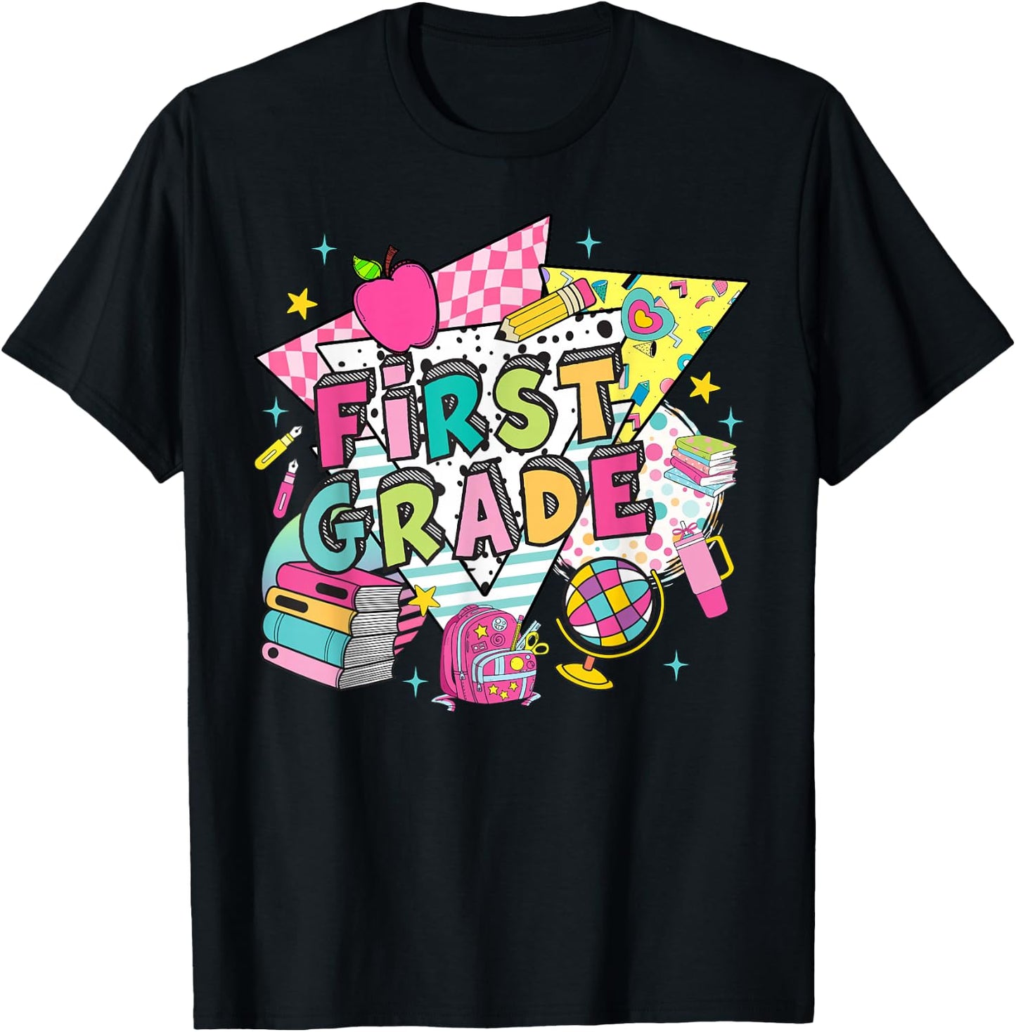 First Grade Teachers Students Retro 90s Back To School T-Shirt - T-Shirt | Black
