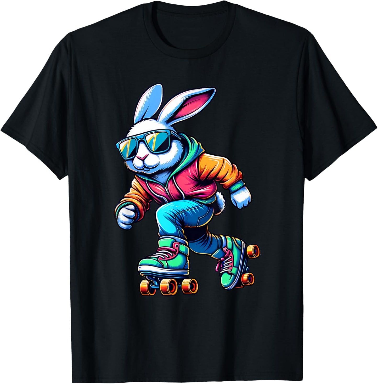 Happy Easter Bunny Roller Skating Player Lover Sport Rabbit T-Shirt - T-Shirt | Black