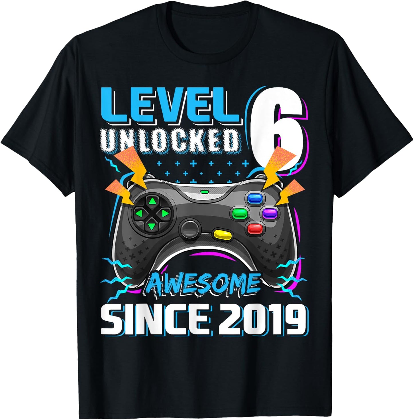 6th Birthday Boy Level 6 Gamer 6 Year Video Game Party T-Shirt - T-Shirt | Black