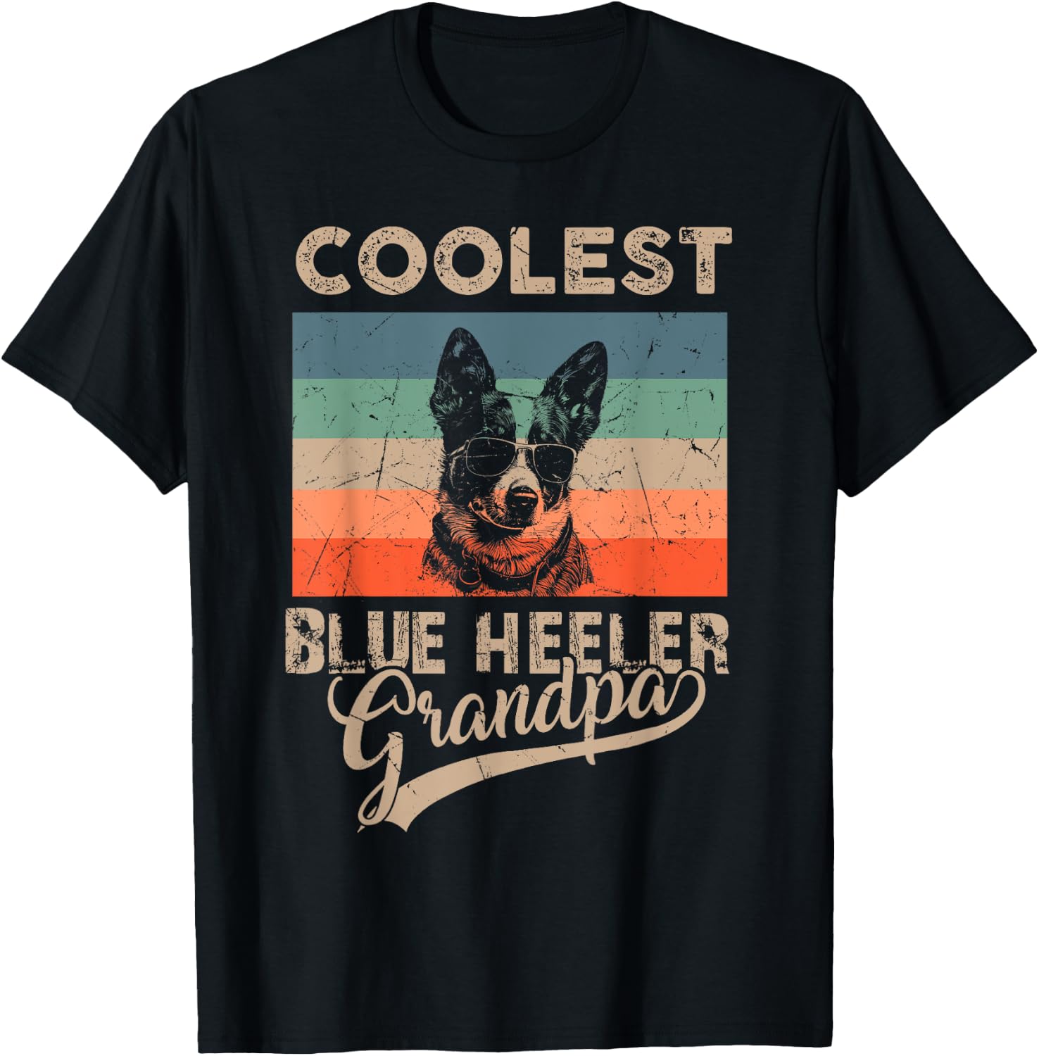 Coolest Blue Heeler Grandpa Gifts Funny Dog Grandpa Retro Men Women Kids T-Shirt - T-Shirt | Black