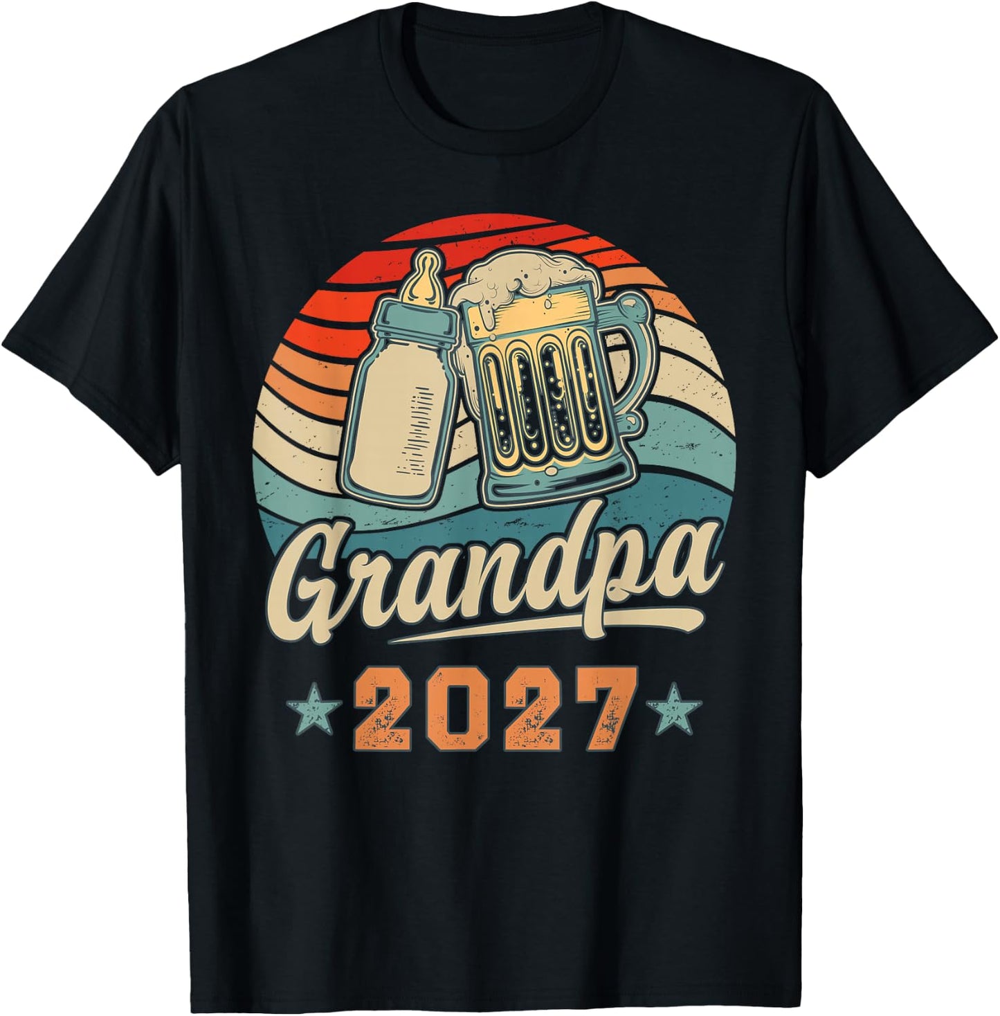 Grandpa 2027 Retro Future Grandpa Baby Reveal T-Shirt - T-Shirt | Black