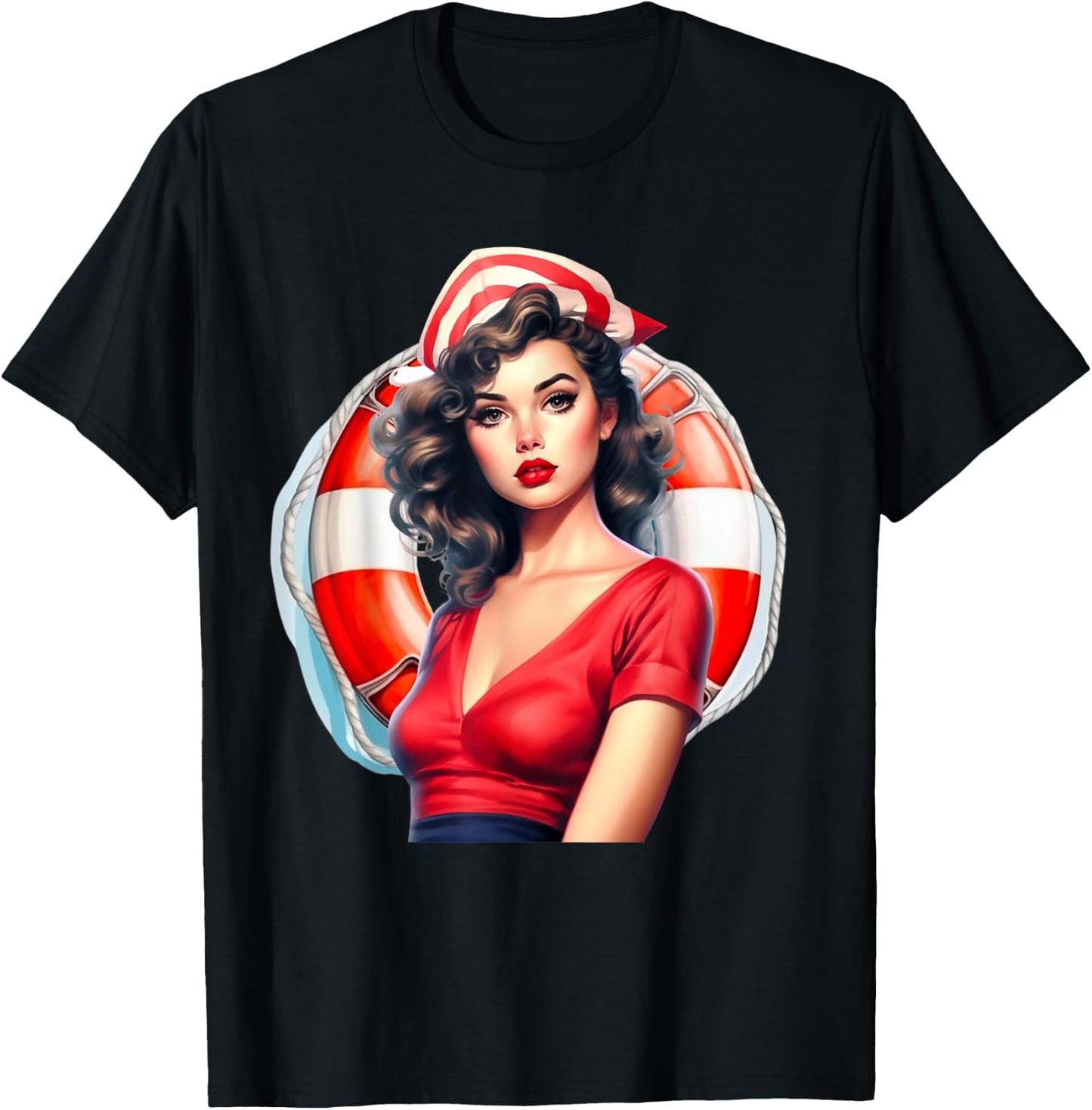 PinUp Girl Sailor Graphic Herren Damen T-Shirt - T-Shirt | Black