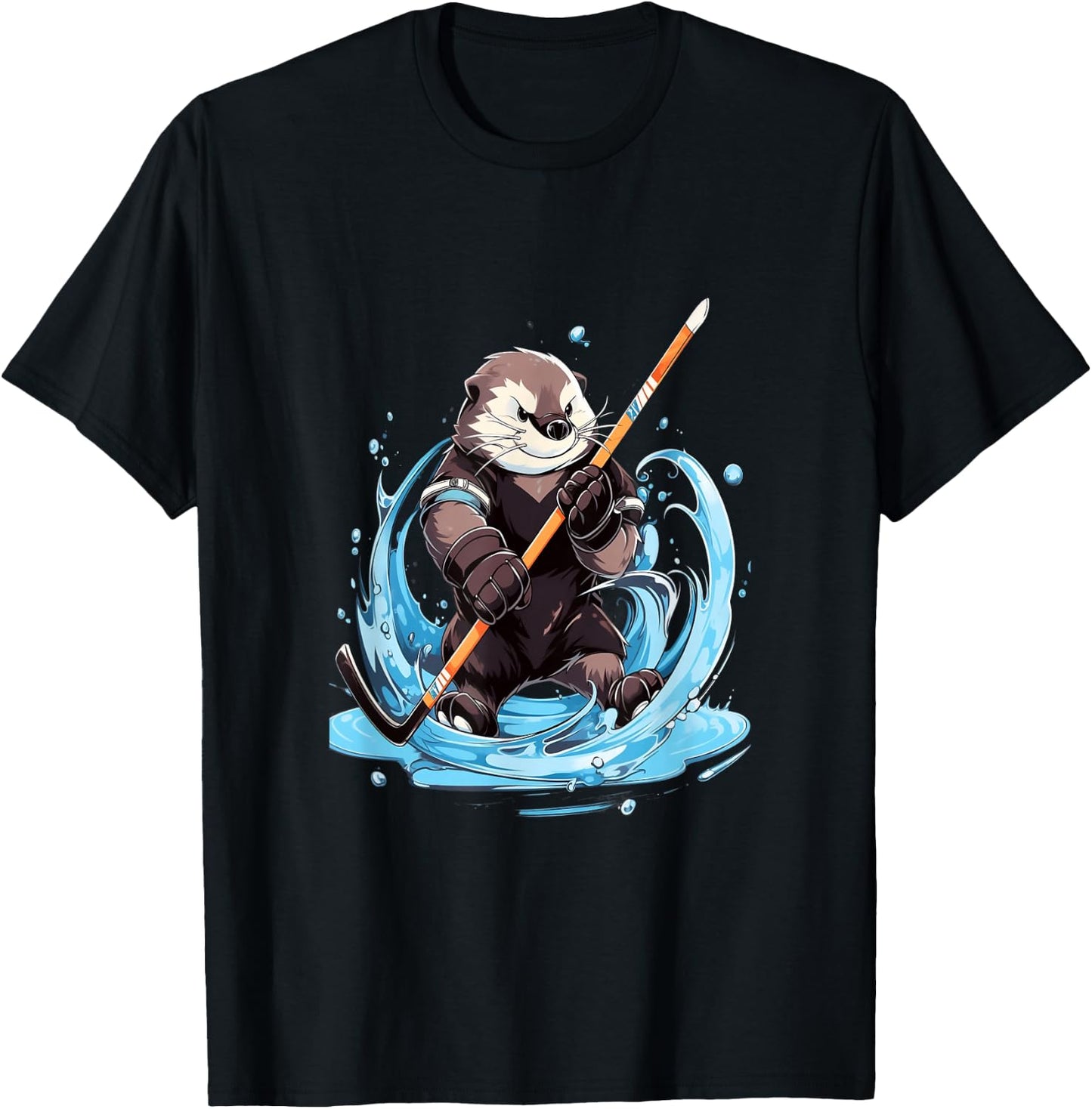 Otter Ice Hockey Player Hockey Stick Goalkeeper T-Shirt - T-Shirt | Black