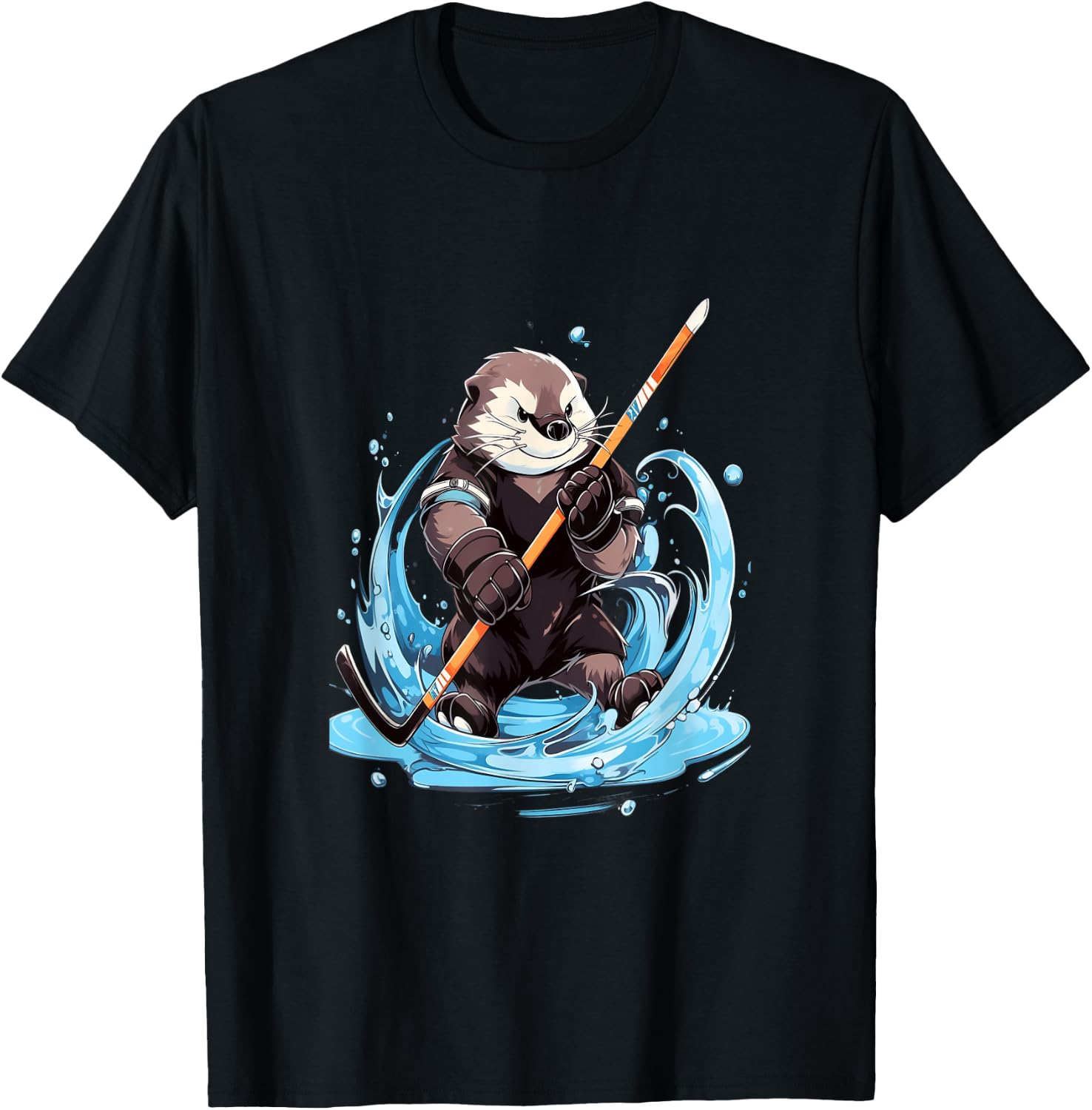 Otter Ice Hockey Player Hockey Stick Goalkeeper T-Shirt - T-Shirt | Black