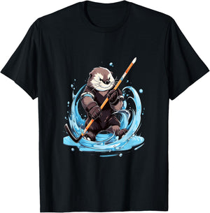 Otter Ice Hockey Player Hockey Stick Goalkeeper T-Shirt - T-Shirt | Black