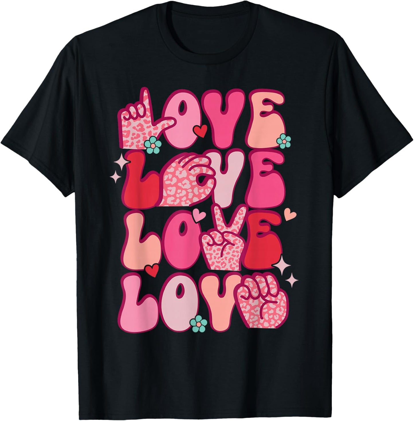 Groovy Sign Language Valentines Day LOVE ASL Finger Spelling T-Shirt - T-Shirt | Black