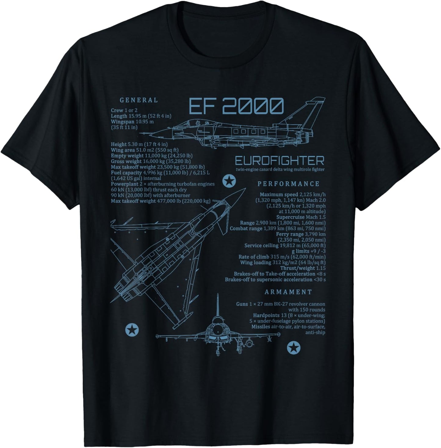 European Military Aviation Airplane Eurofighter EF2000 Typhoon Jet Militärflugzeug für Eurofighter Jet Fans, Schwarz, S, Kurzarm, Klassische Passform, , Erwachsene T-Shirt - T-Shirt | Black