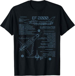 European Military Aviation Airplane Eurofighter EF2000 Typhoon Jet Militärflugzeug für Eurofighter Jet Fans, Schwarz, S, Kurzarm, Klassische Passform, , Erwachsene T-Shirt - T-Shirt | Black