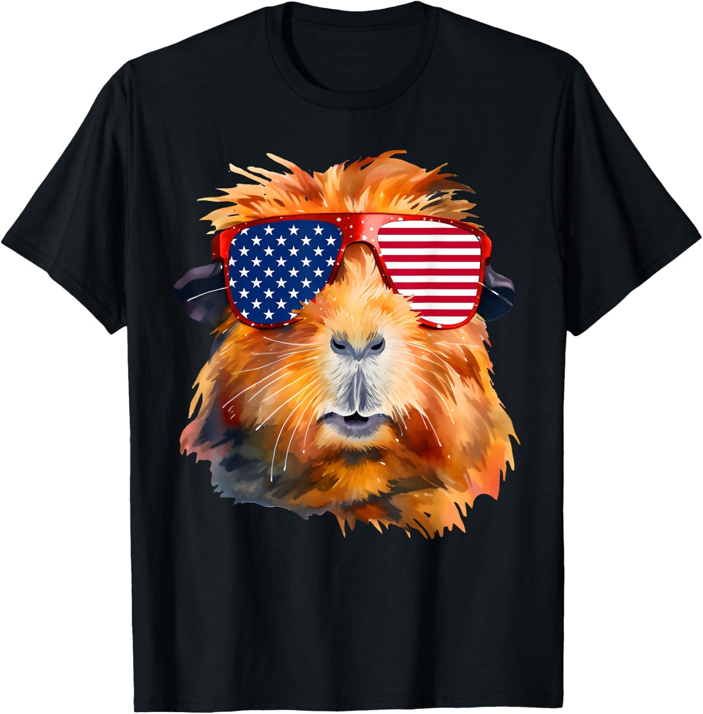 Guinea Pig American Flag Sunglasses Patriotic 4th Of July T-Shirt - T-Shirt | Black