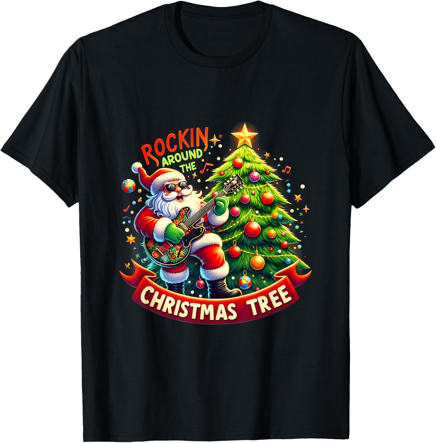 Rockin' Around The Christmas Tree Funny Horses Christmas T-Shirt - T-Shirt | Black